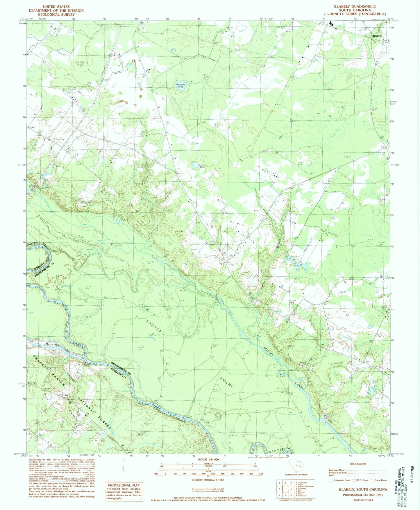 Classic USGS Blakely South Carolina 7.5'x7.5' Topo Map Image