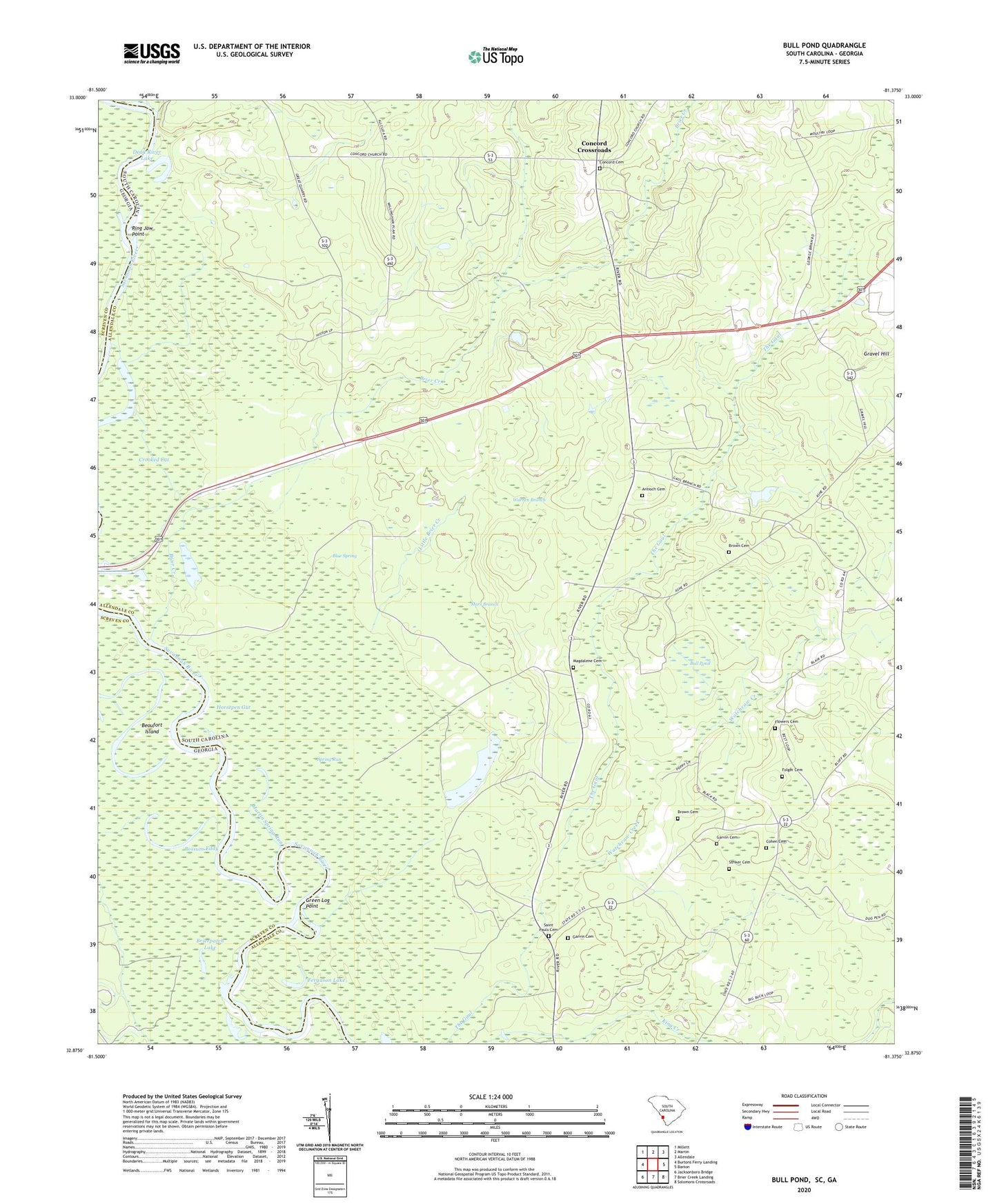 Bull Pond South Carolina US Topo Map Image