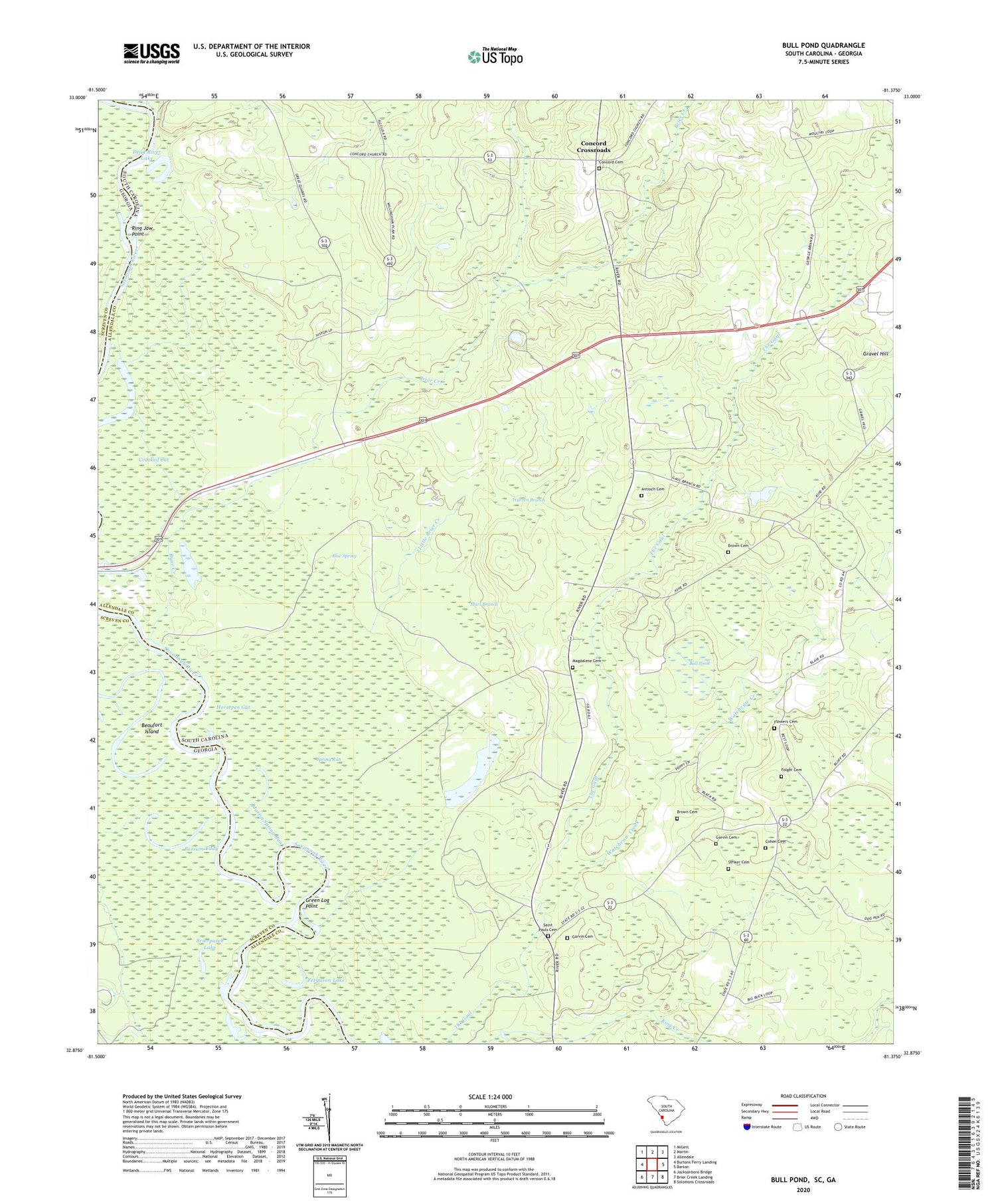 Bull Pond South Carolina US Topo Map Image