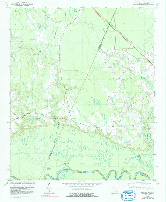 Classic USGS Butlers Bay South Carolina 7.5'x7.5' Topo Map Image