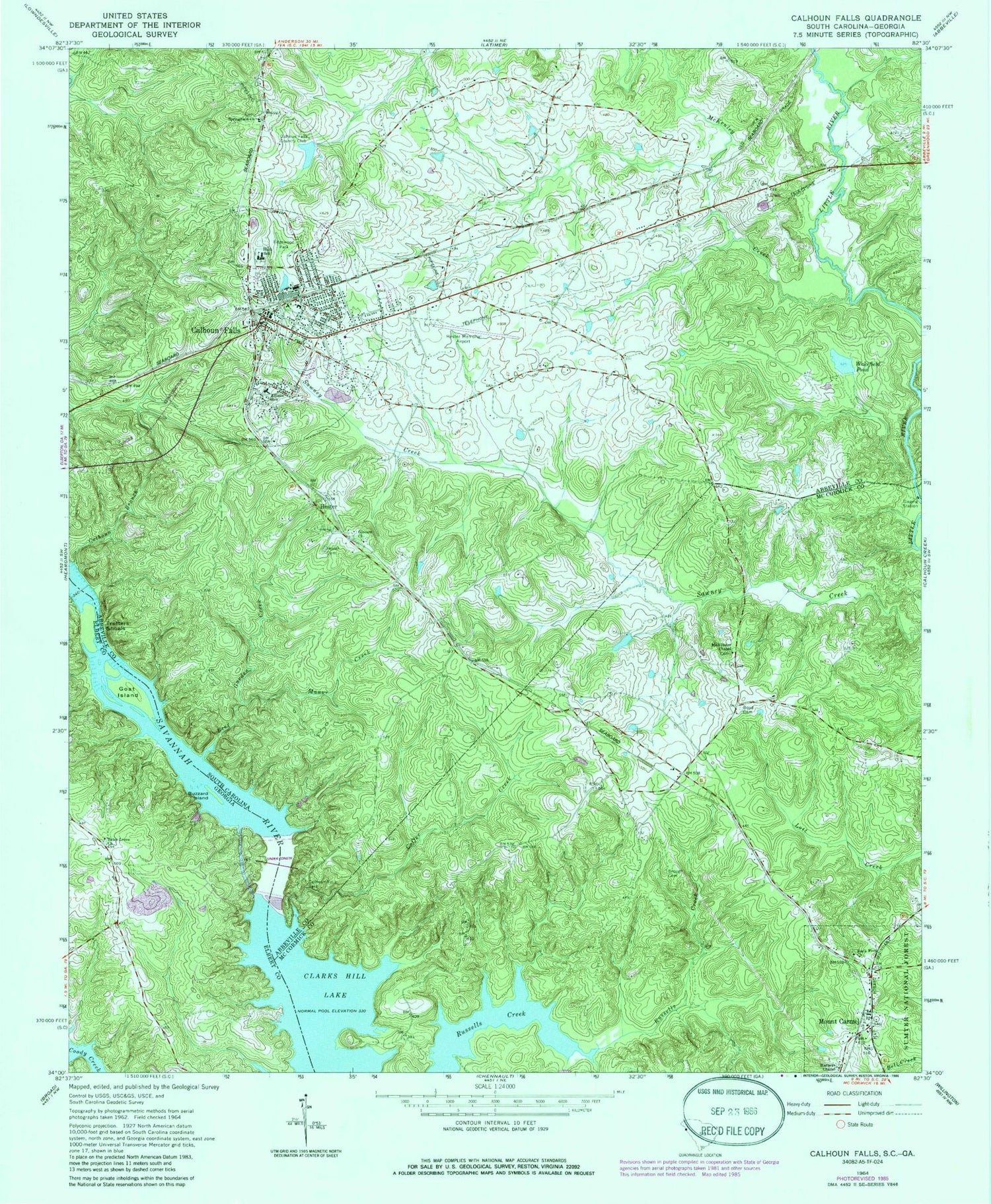 Classic USGS Calhoun Falls South Carolina 7.5'x7.5' Topo Map Image