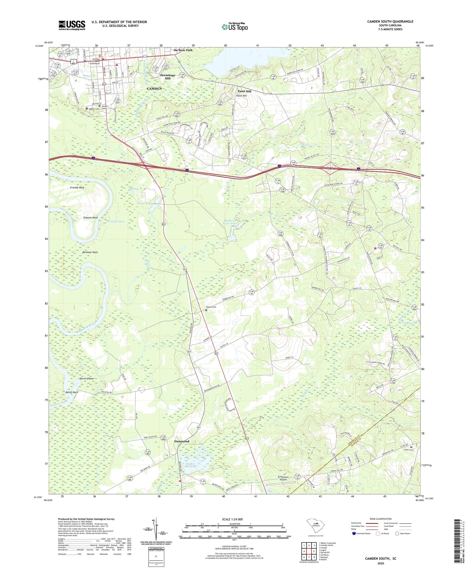 Camden South South Carolina US Topo Map Image