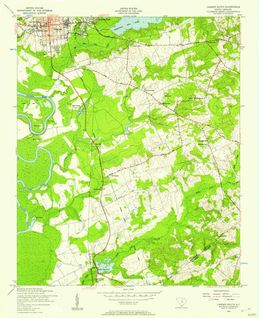 Classic USGS Camden South South Carolina 7.5'x7.5' Topo Map Image