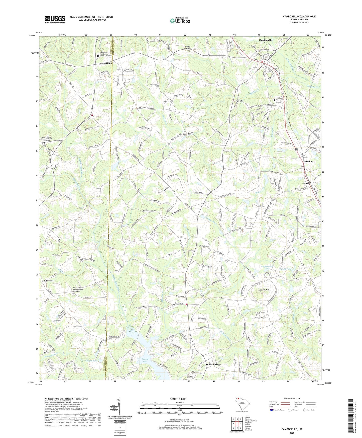Campobello South Carolina US Topo Map Image