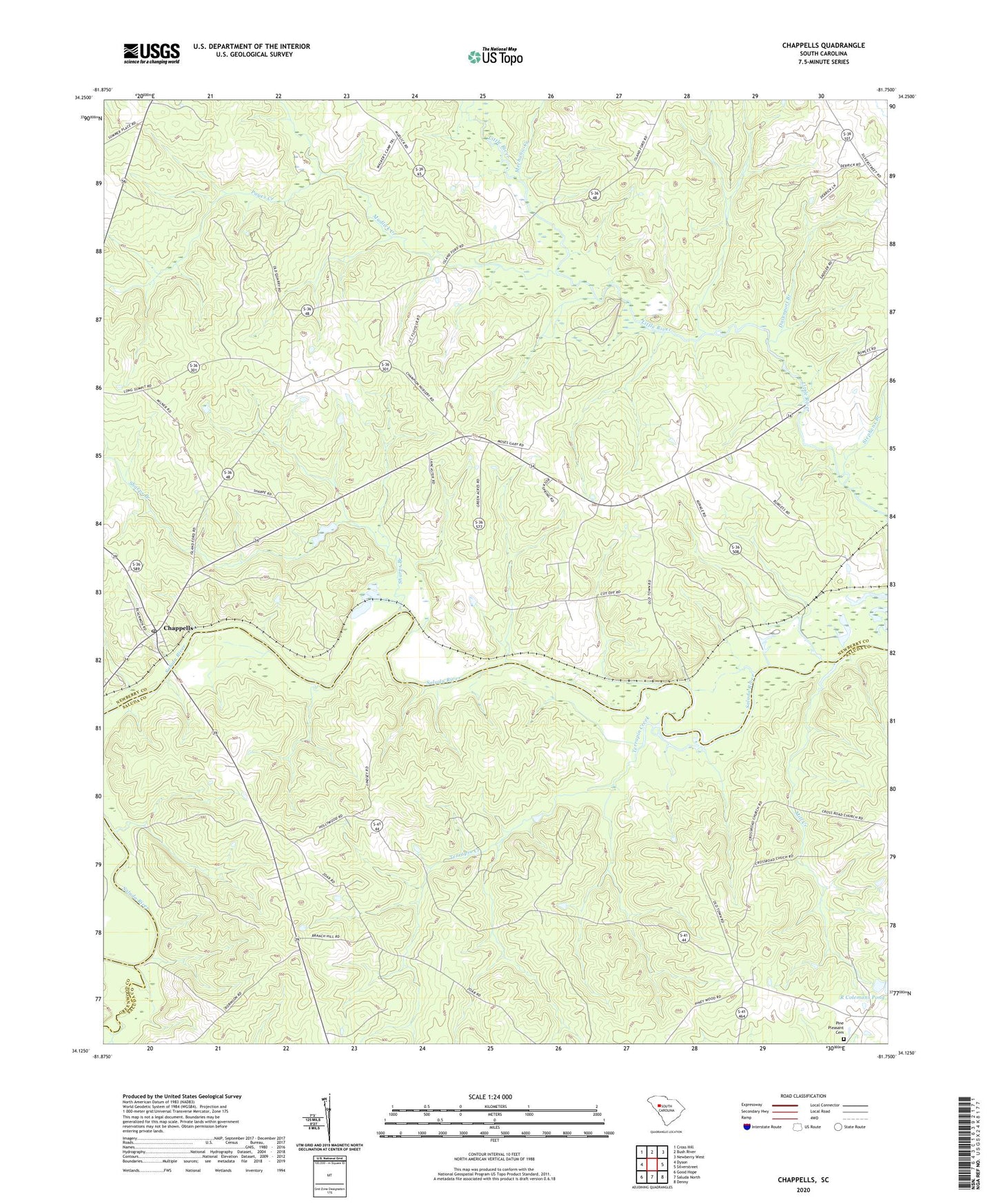 Chappells South Carolina US Topo Map Image