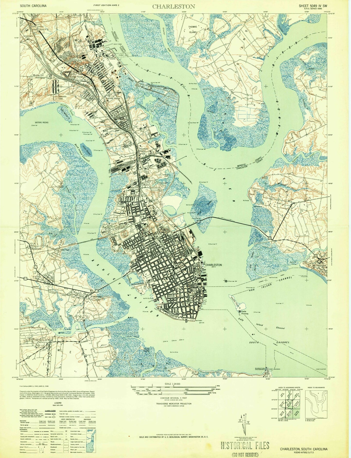 Classic USGS Charleston South Carolina 7.5'x7.5' Topo Map Image