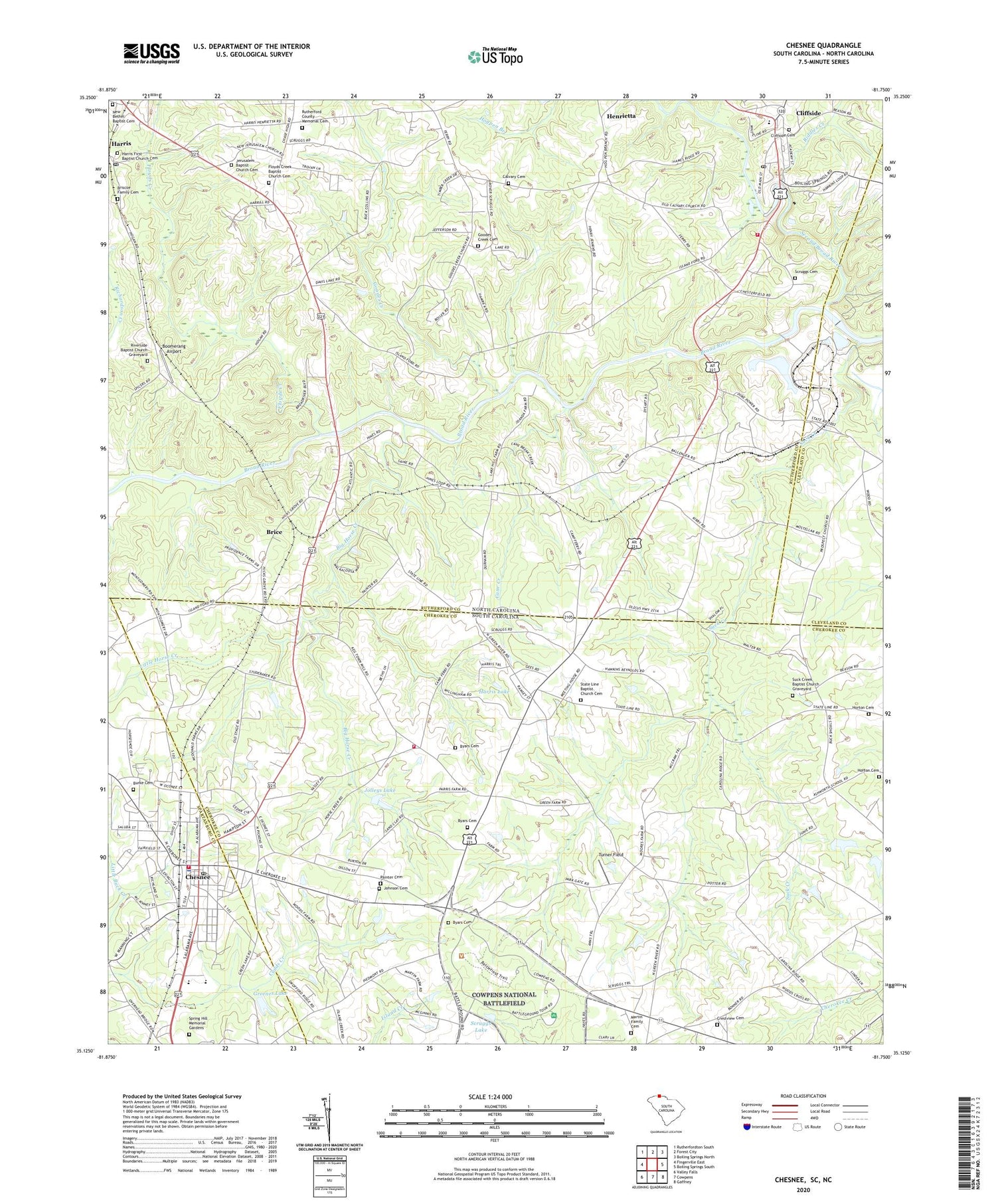 Chesnee South Carolina US Topo Map Image