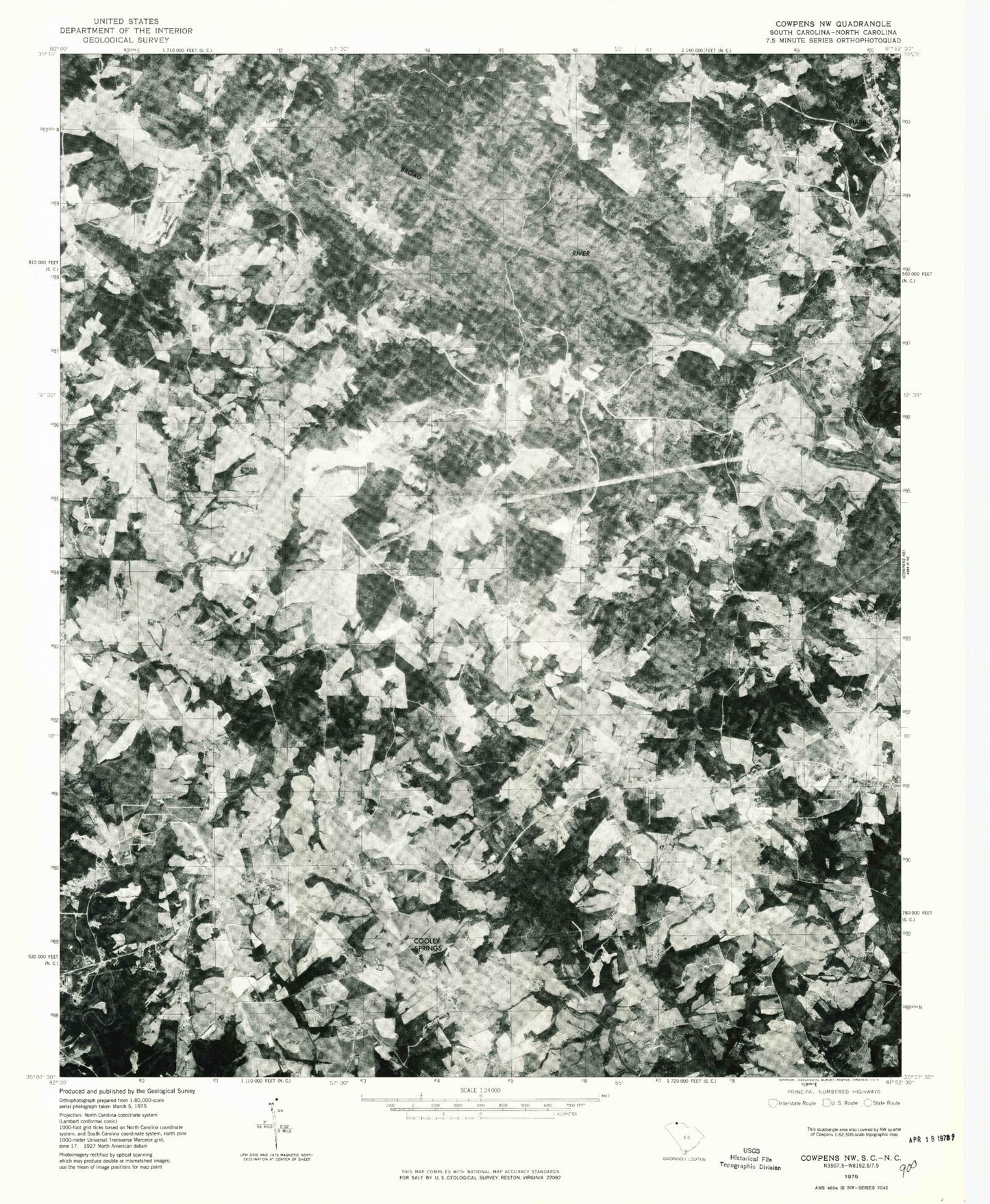 Classic USGS Fingerville East South Carolina 7.5'x7.5' Topo Map Image