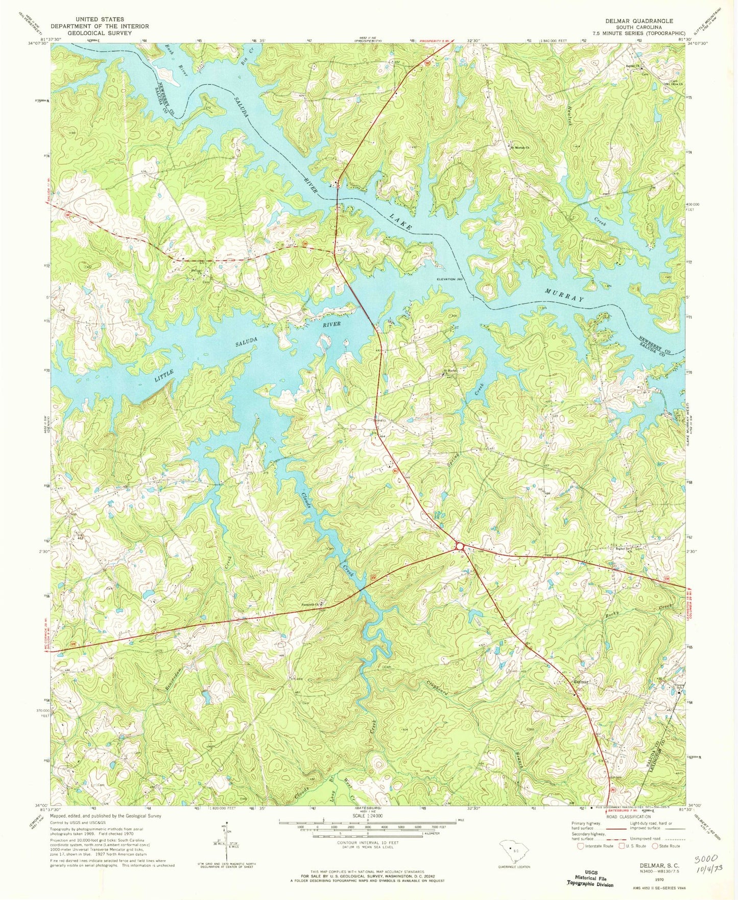 Classic USGS Delmar South Carolina 7.5'x7.5' Topo Map Image