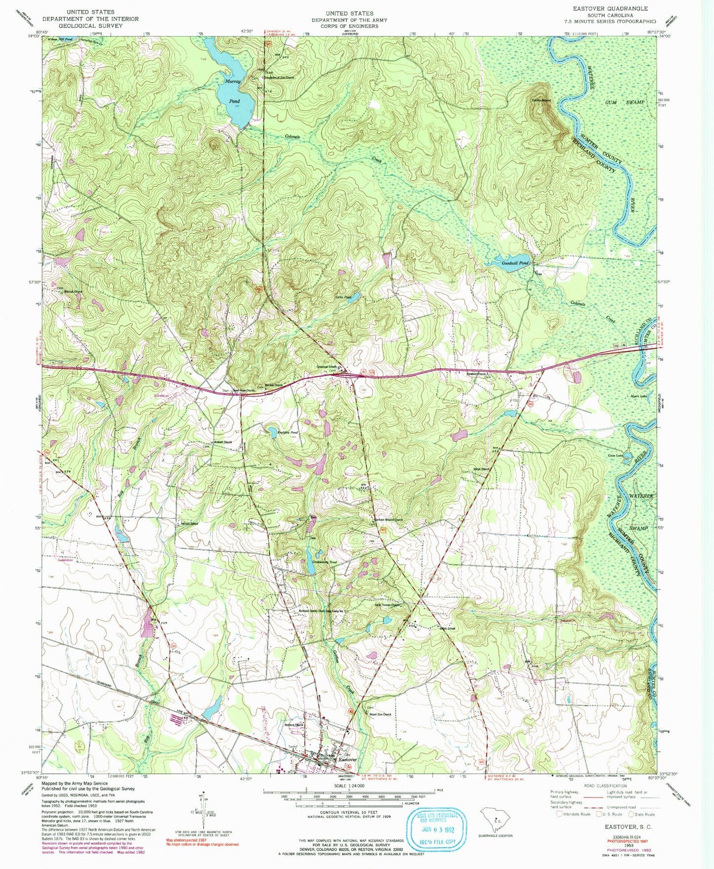 Classic USGS Eastover South Carolina 7.5'x7.5' Topo Map Image