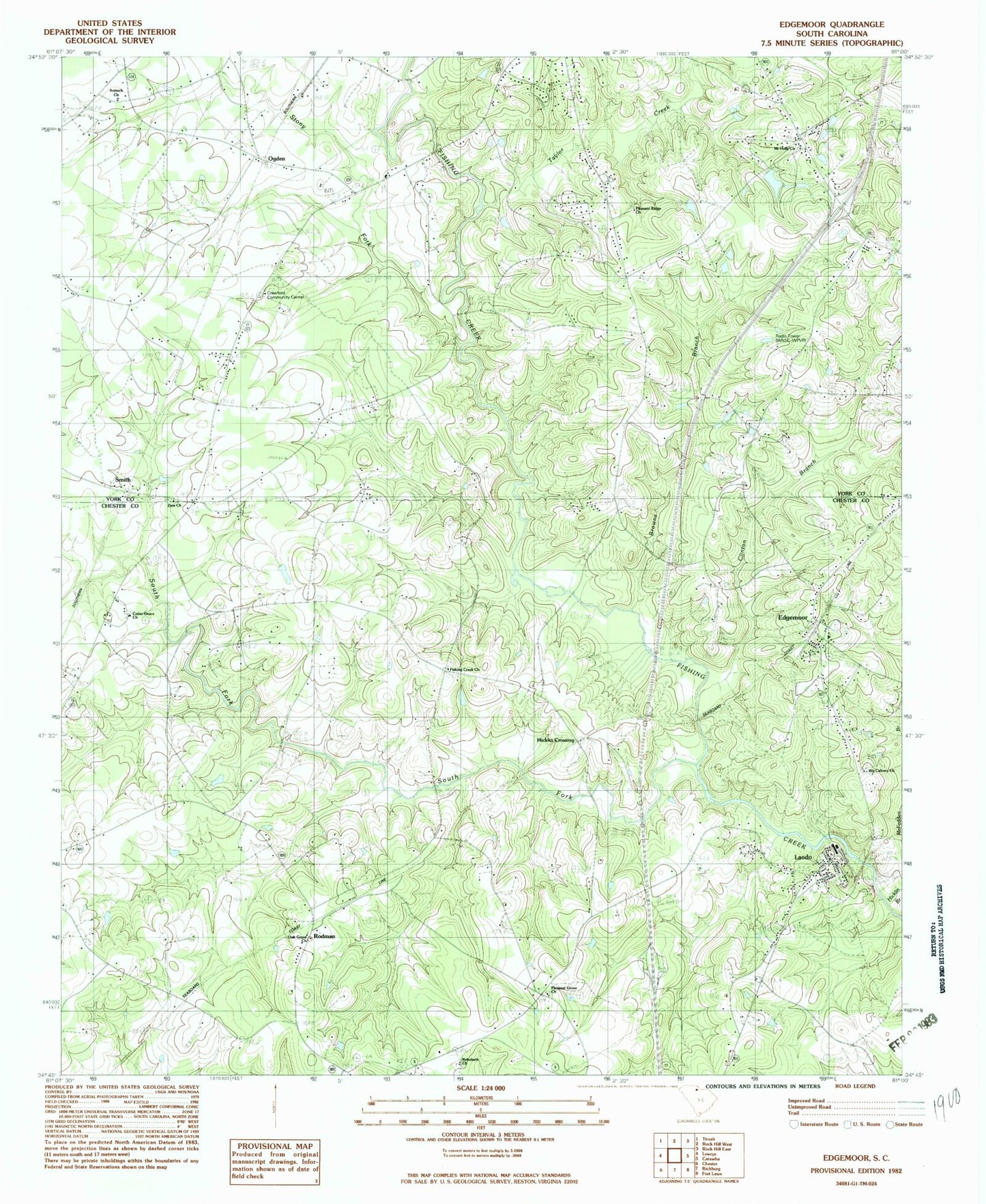 Classic USGS Edgemoor South Carolina 7.5'x7.5' Topo Map Image