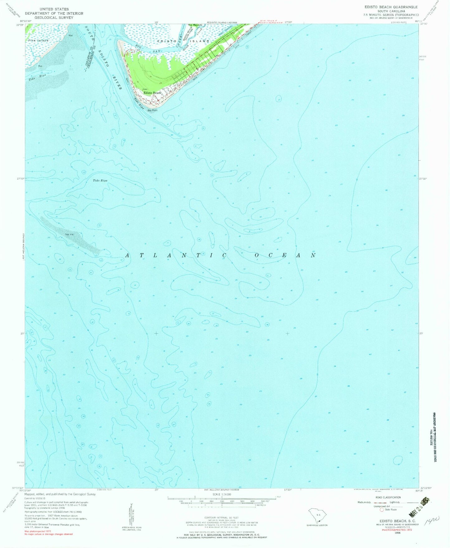 Classic USGS Edisto Beach South Carolina 7.5'x7.5' Topo Map Image