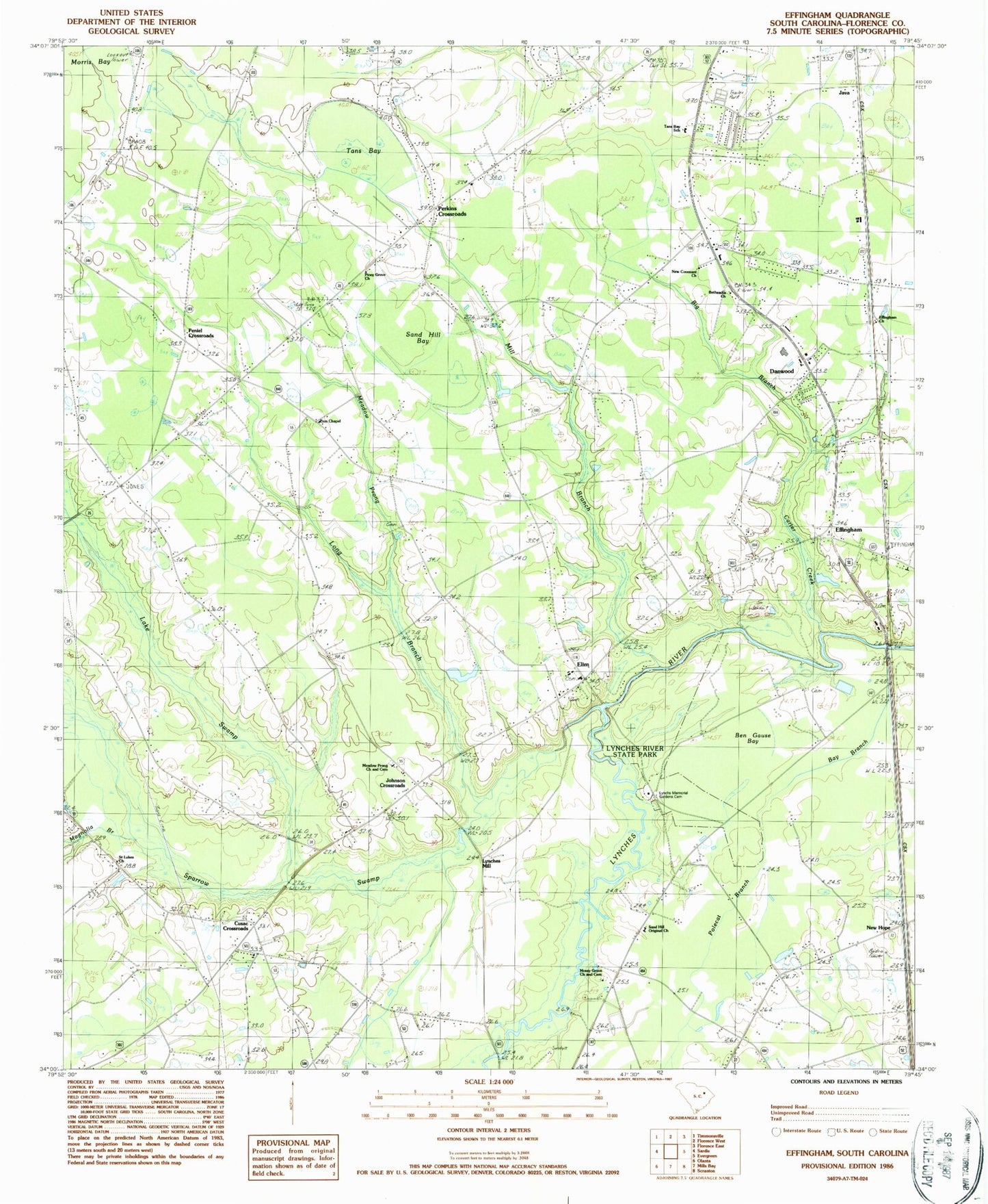 Classic USGS Effingham South Carolina 7.5'x7.5' Topo Map Image