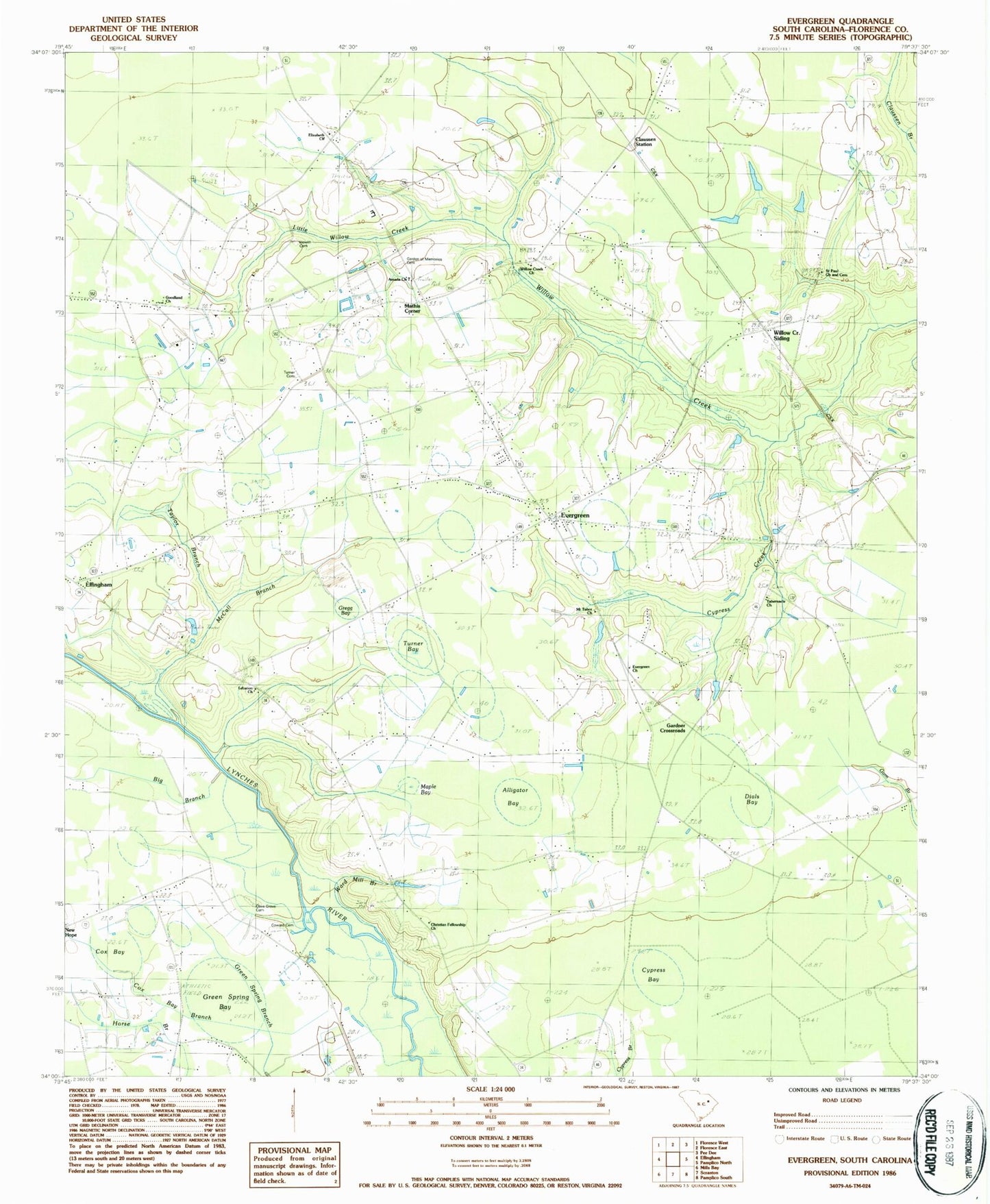 Classic USGS Evergreen South Carolina 7.5'x7.5' Topo Map Image