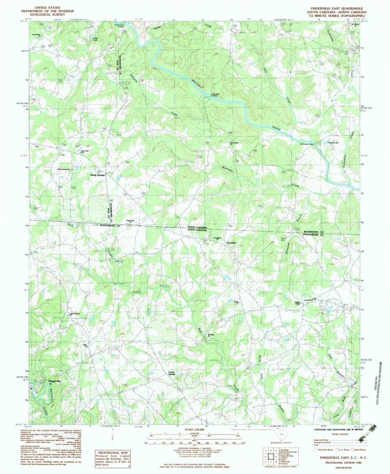 Classic USGS Fingerville East South Carolina 7.5'x7.5' Topo Map Image