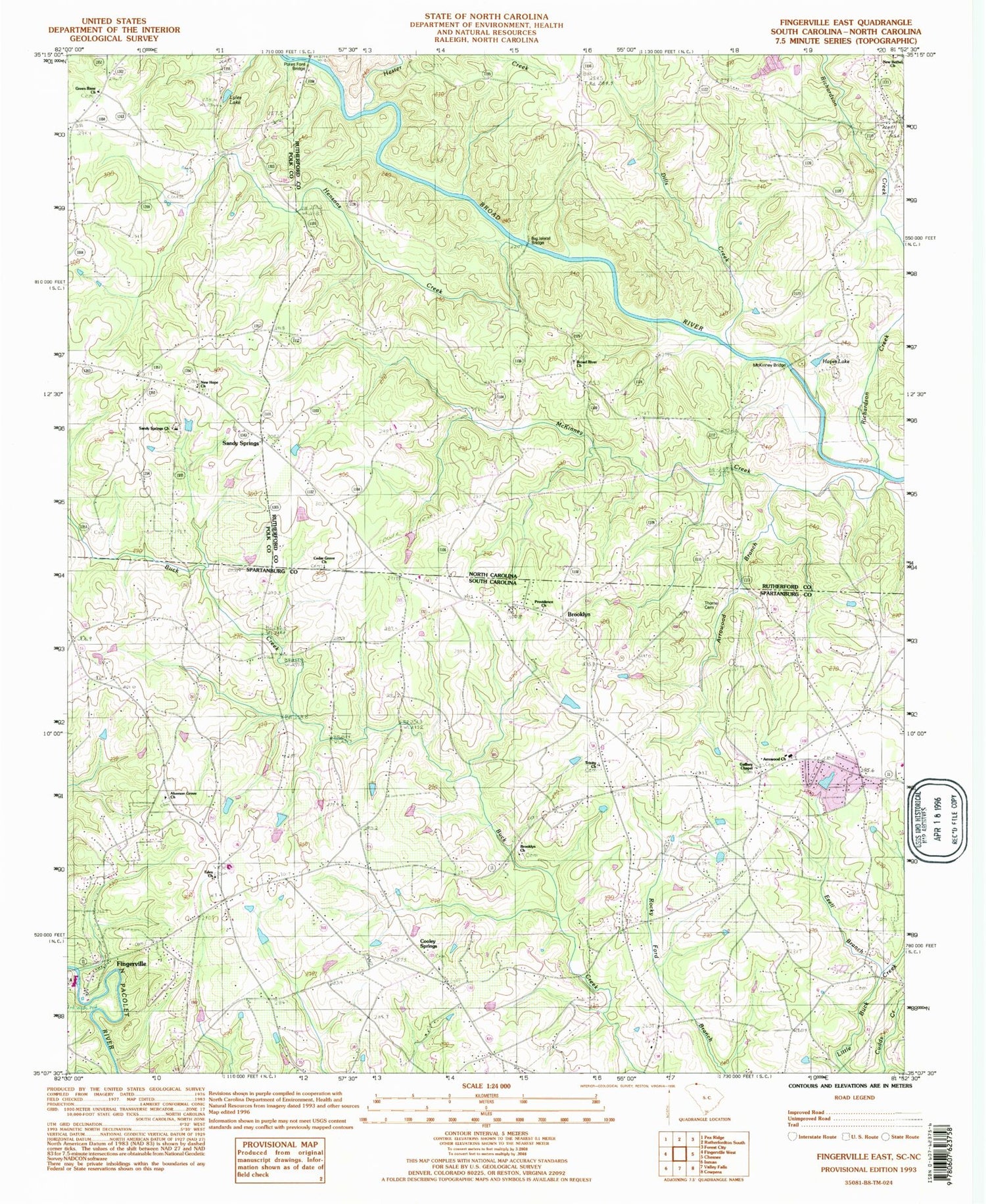 Classic USGS Fingerville East South Carolina 7.5'x7.5' Topo Map Image