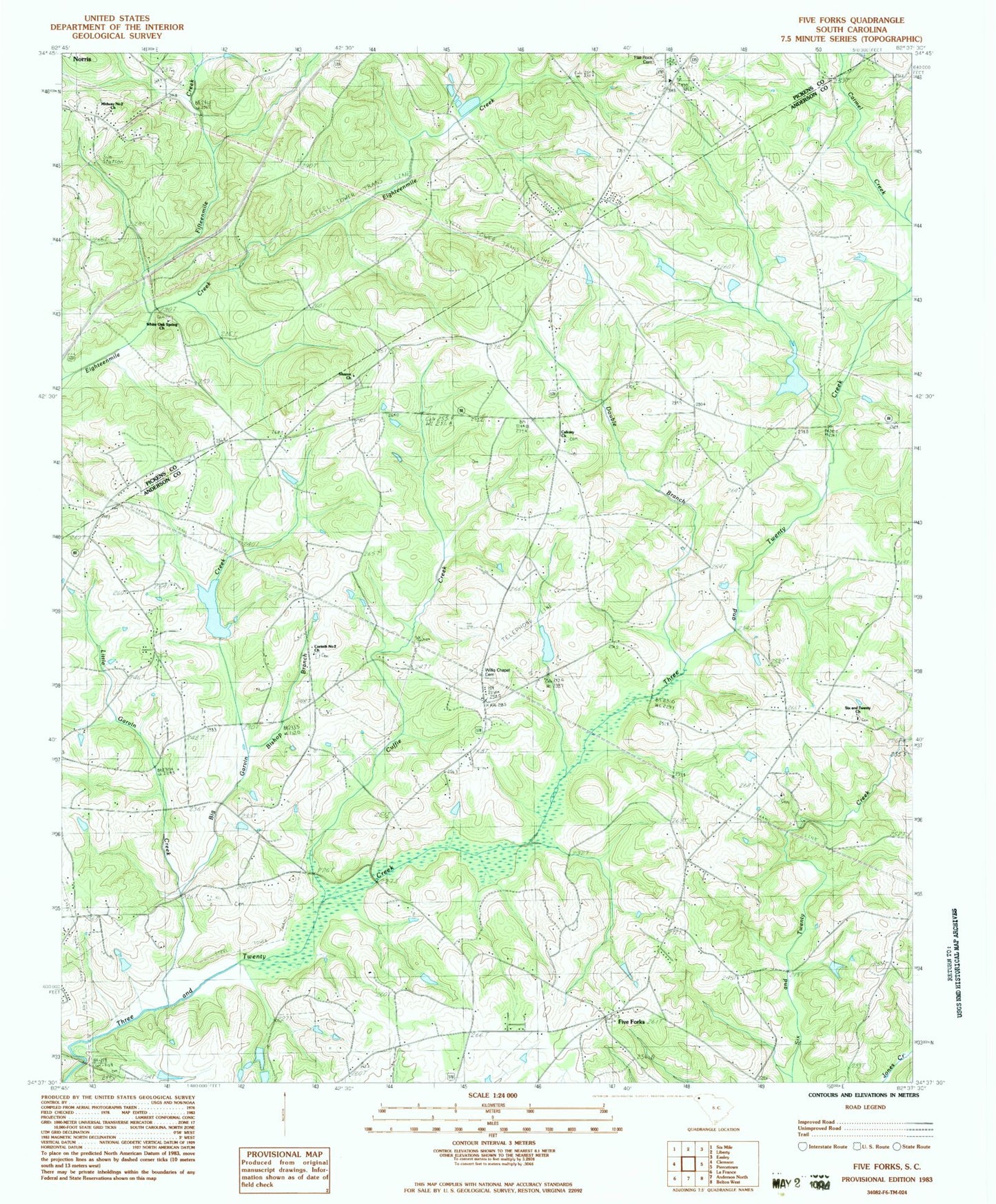 Classic USGS Five Forks South Carolina 7.5'x7.5' Topo Map Image