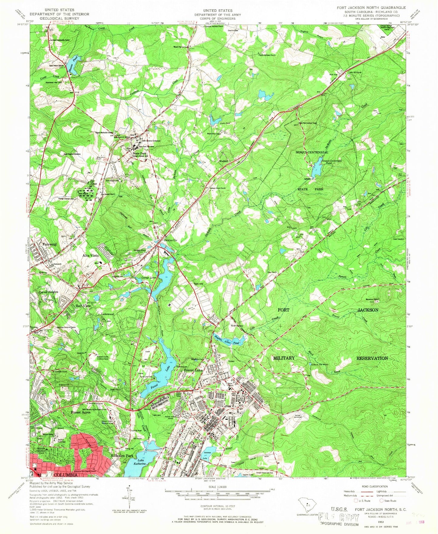 Classic USGS Fort Jackson North South Carolina 7.5'x7.5' Topo Map Image