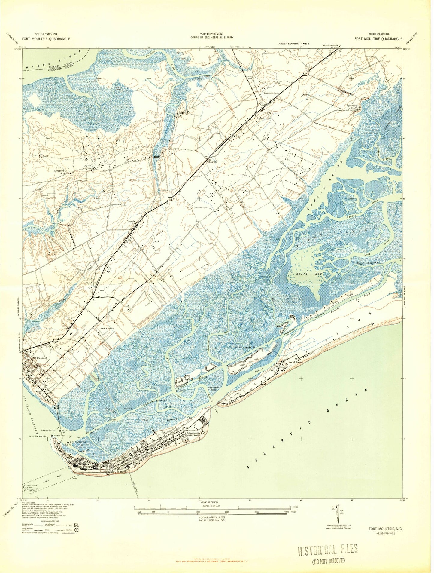 Classic USGS Fort Moultrie South Carolina 7.5'x7.5' Topo Map Image