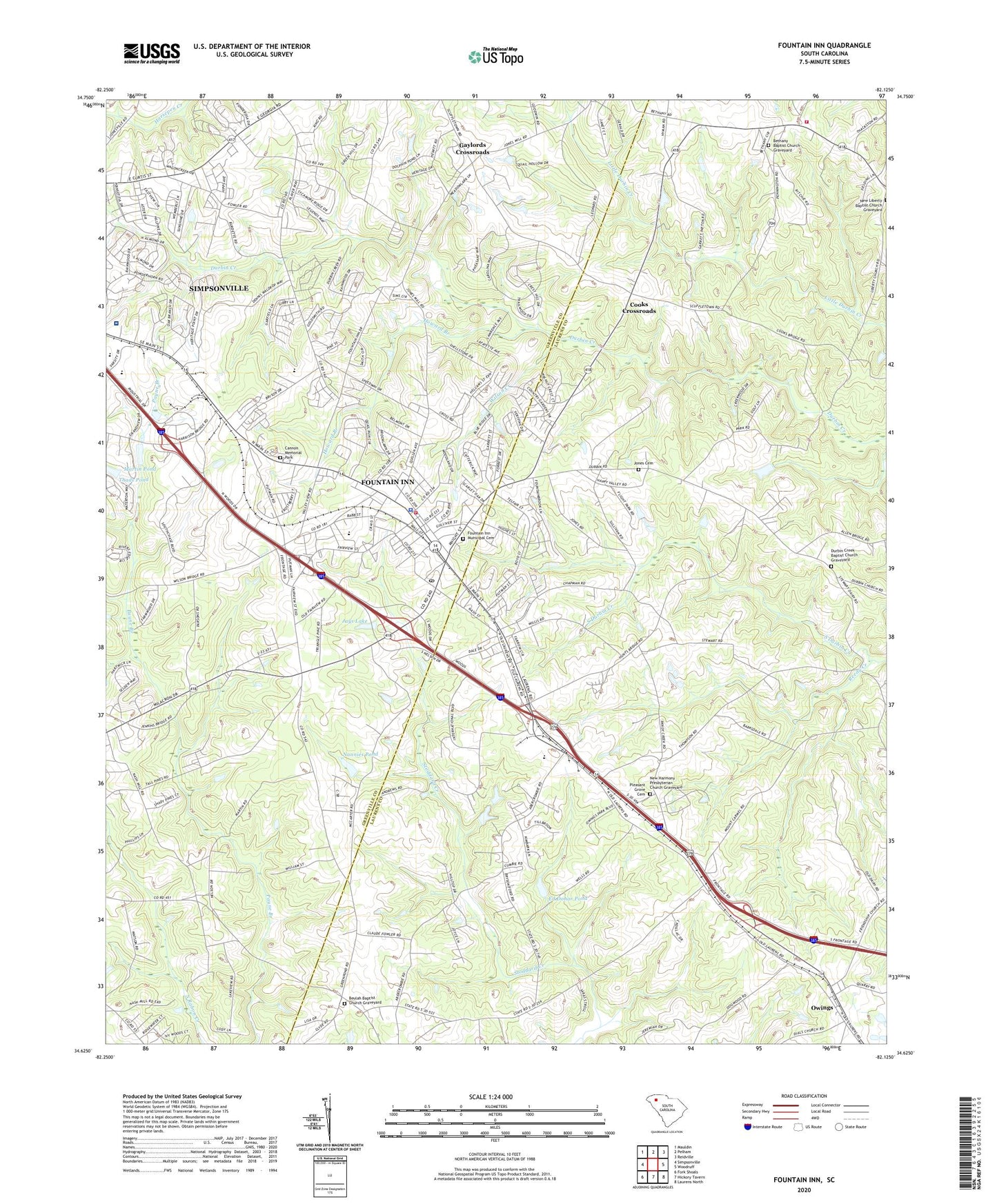 Fountain Inn South Carolina US Topo Map Image