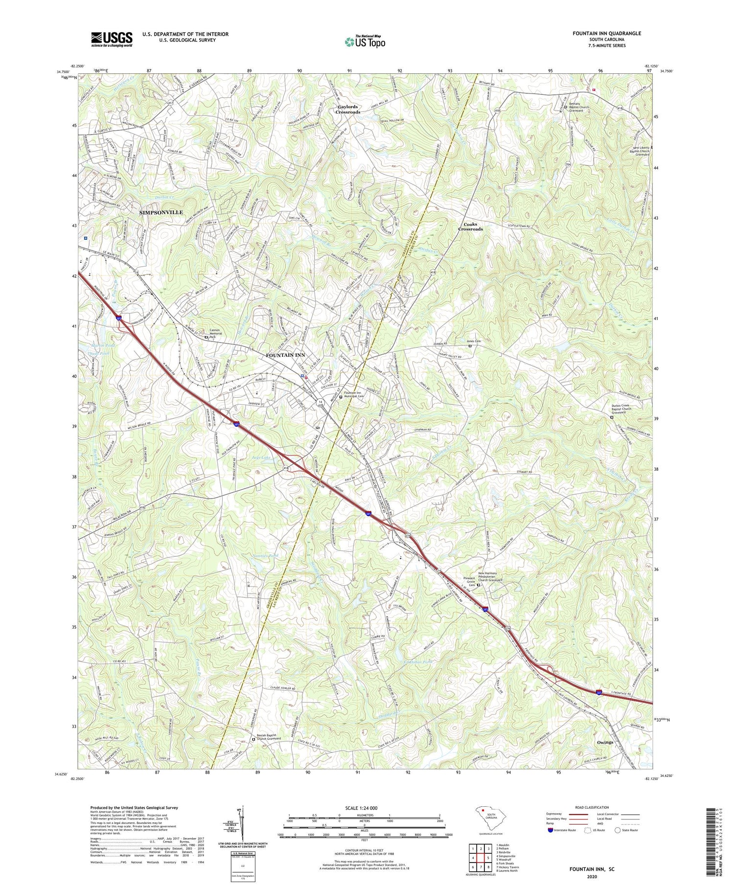 Fountain Inn South Carolina US Topo Map Image