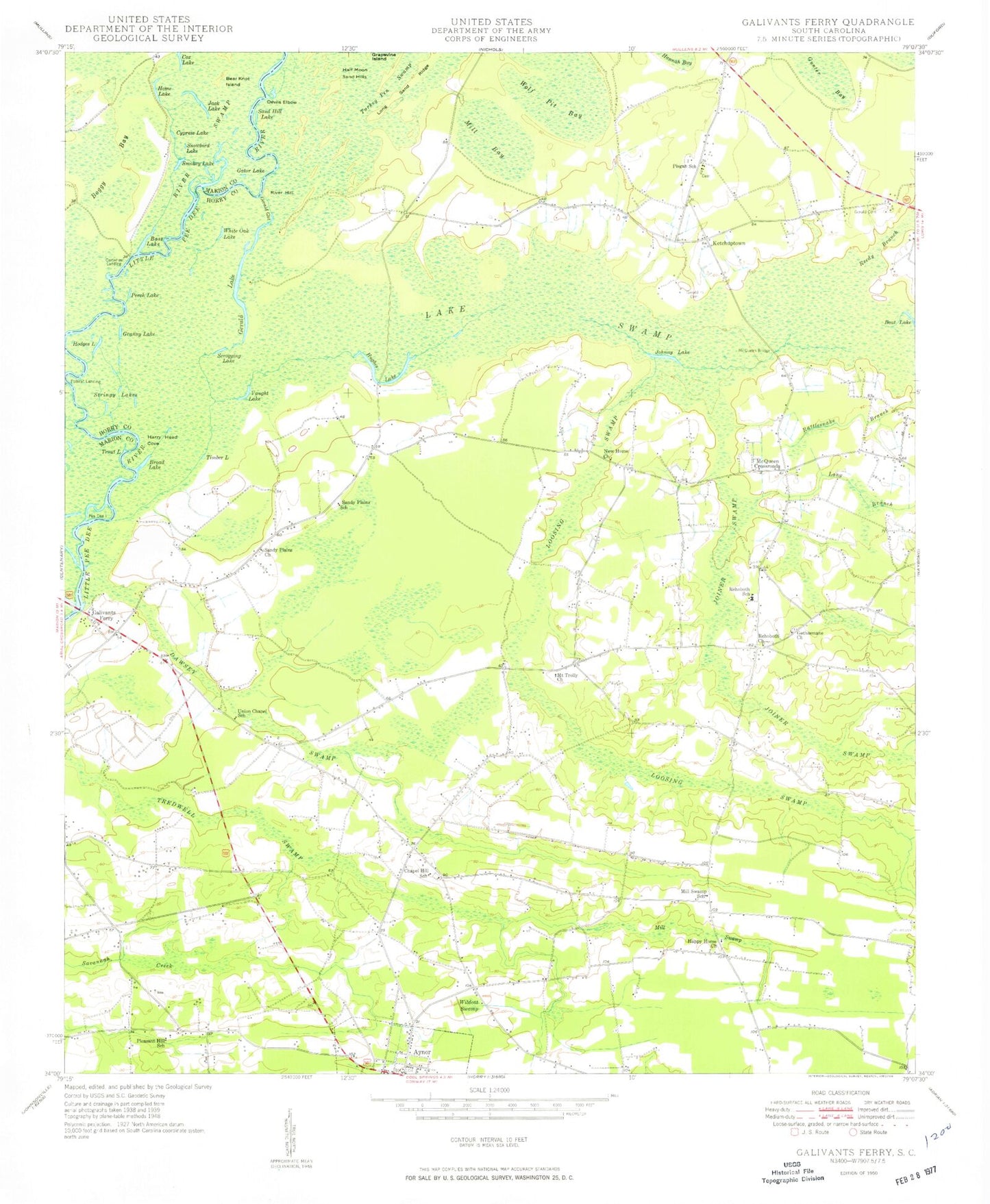 Classic USGS Galivants Ferry South Carolina 7.5'x7.5' Topo Map Image
