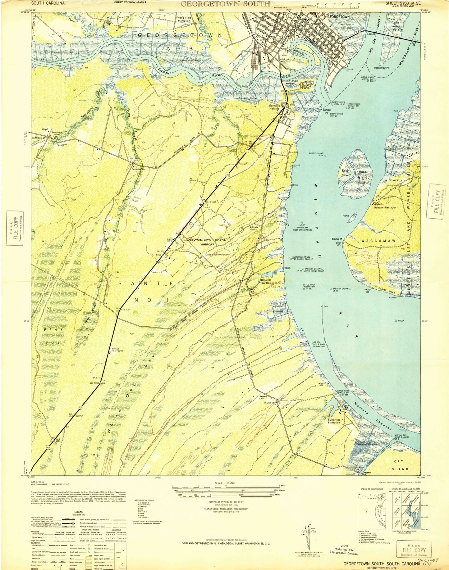 Classic USGS Georgetown South South Carolina 7.5'x7.5' Topo Map Image