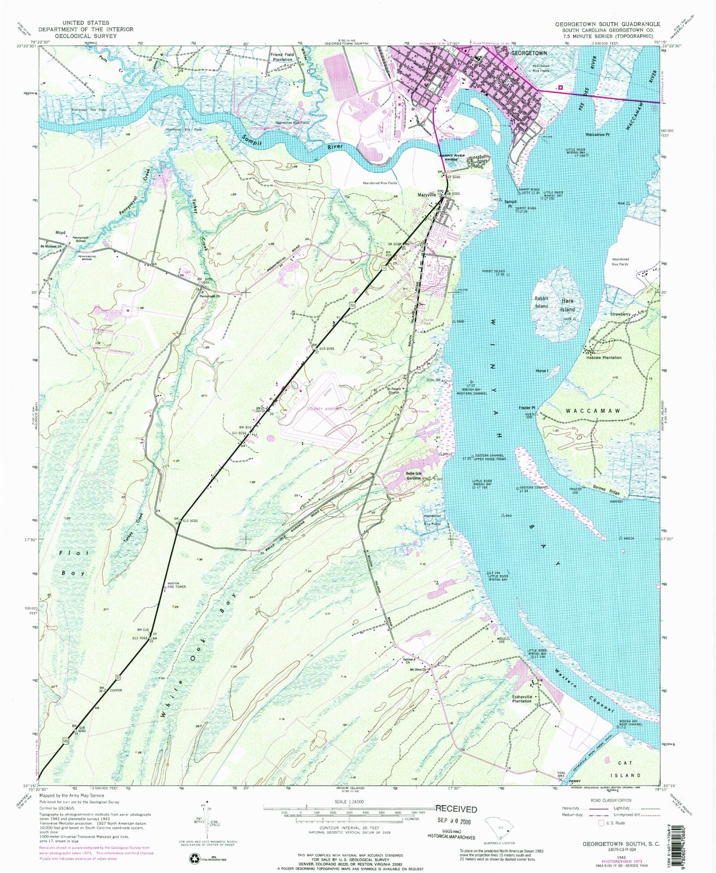 Classic USGS Georgetown South South Carolina 7.5'x7.5' Topo Map Image