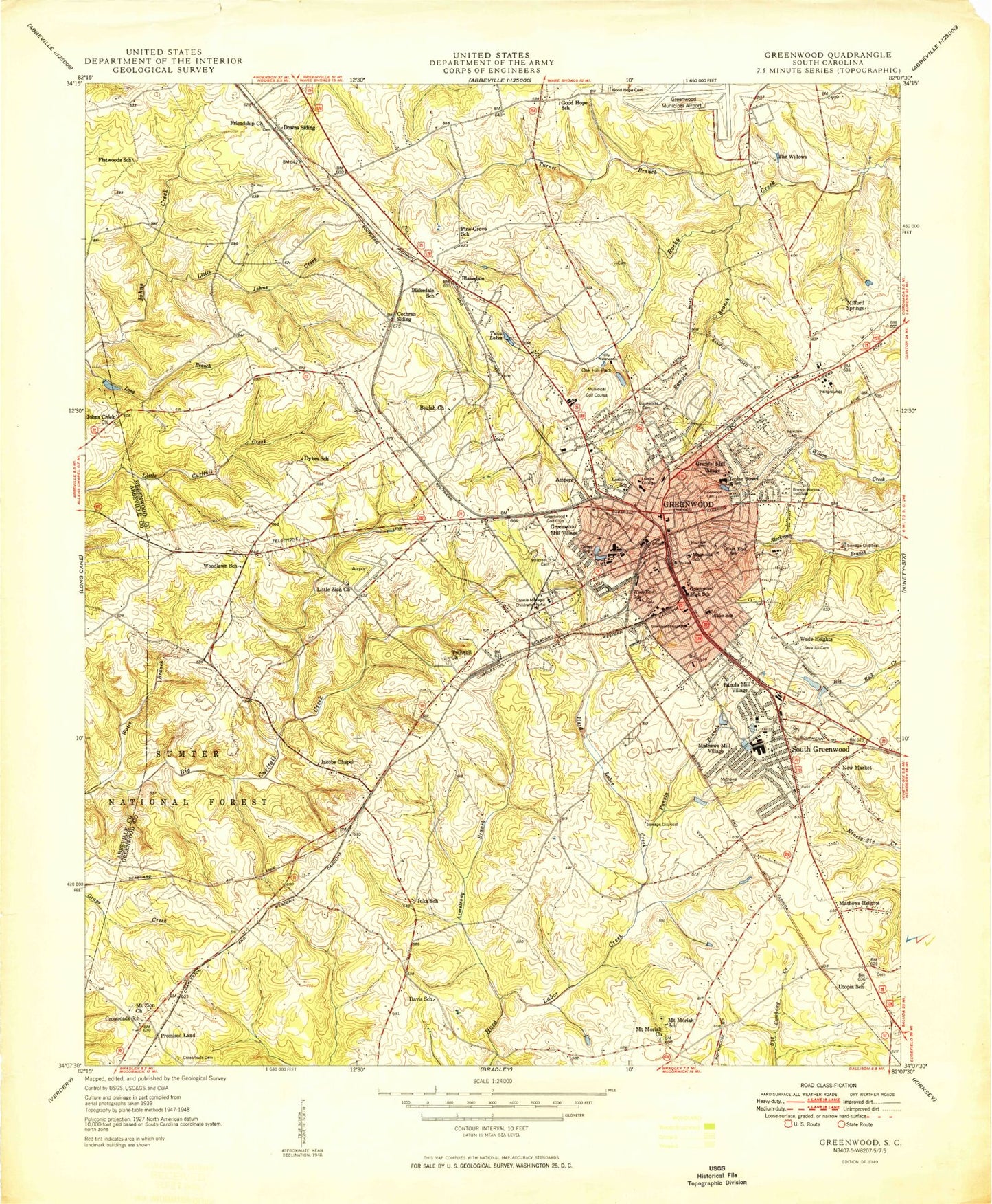 Classic USGS Greenwood South Carolina 7.5'x7.5' Topo Map Image