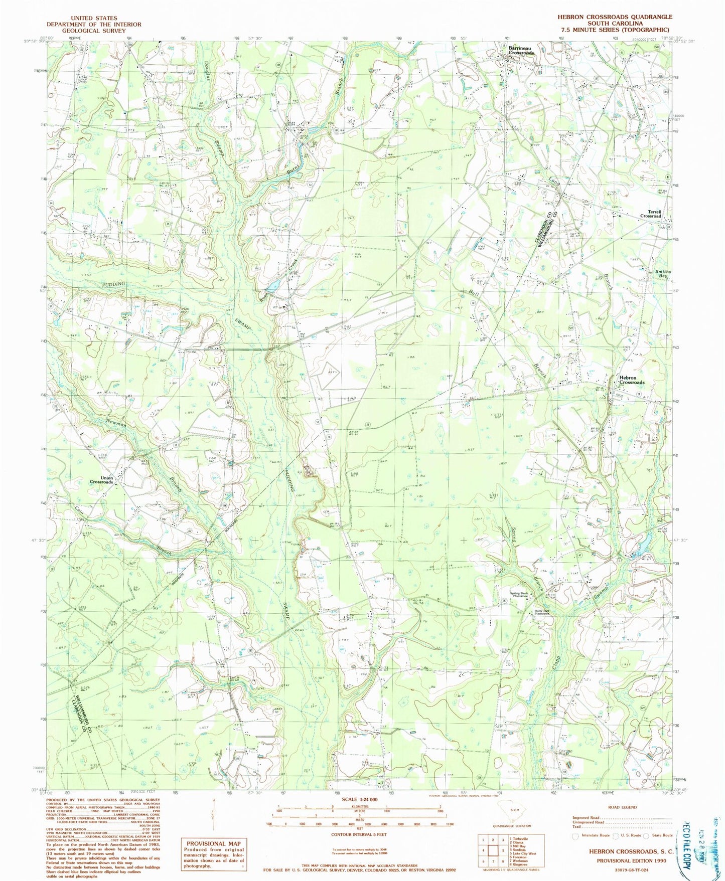 Classic USGS Hebron Crossroads South Carolina 7.5'x7.5' Topo Map Image