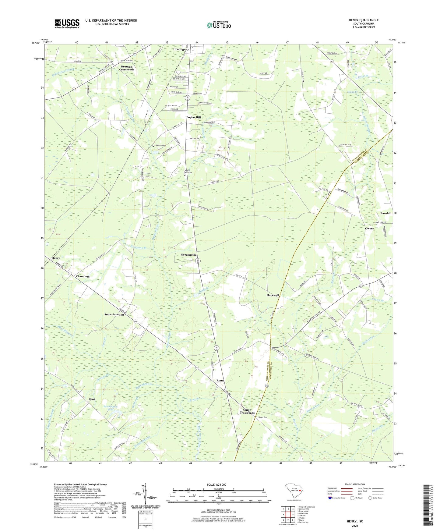 Henry South Carolina US Topo Map Image