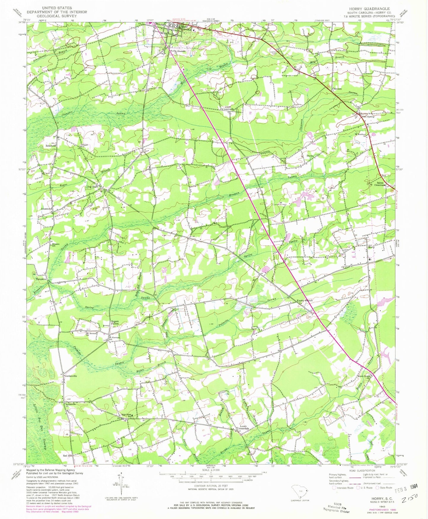Classic USGS Horry South Carolina 7.5'x7.5' Topo Map Image