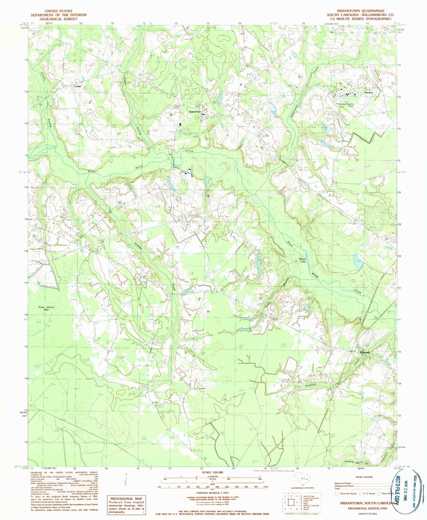 Classic USGS Indiantown South Carolina 7.5'x7.5' Topo Map Image