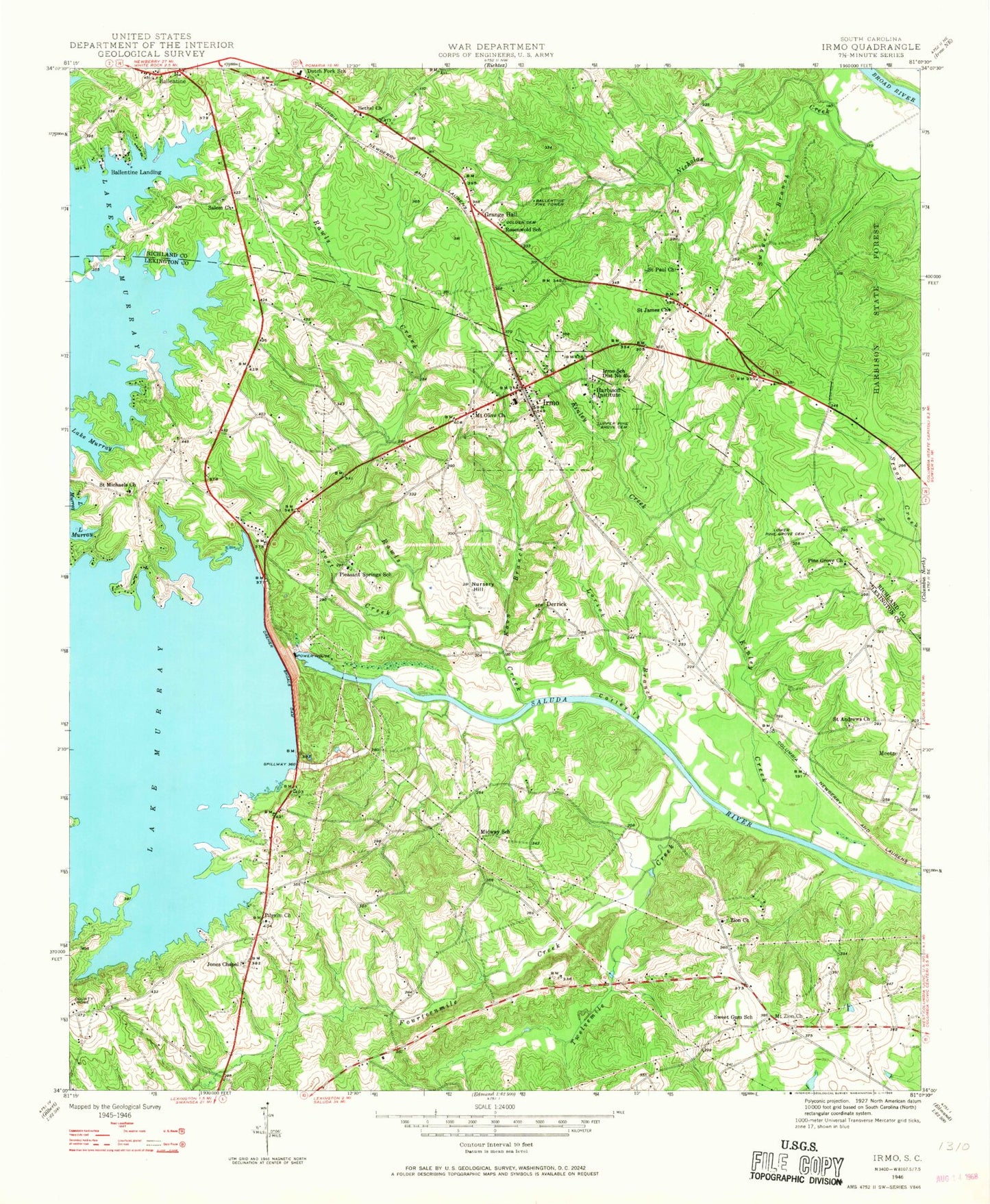 Classic USGS Irmo South Carolina 7.5'x7.5' Topo Map Image