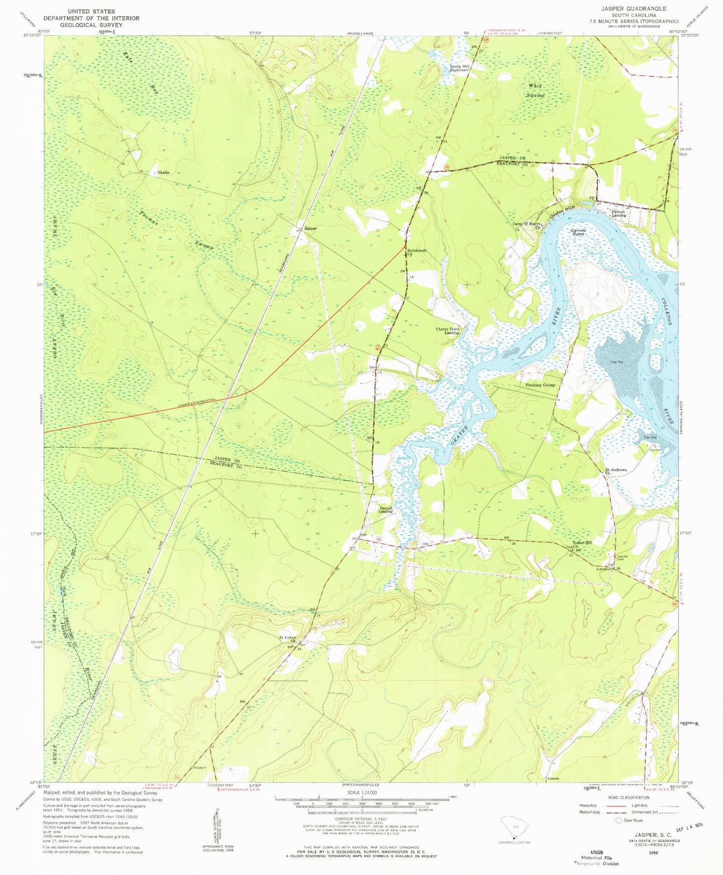 Classic USGS Jasper South Carolina 7.5'x7.5' Topo Map Image