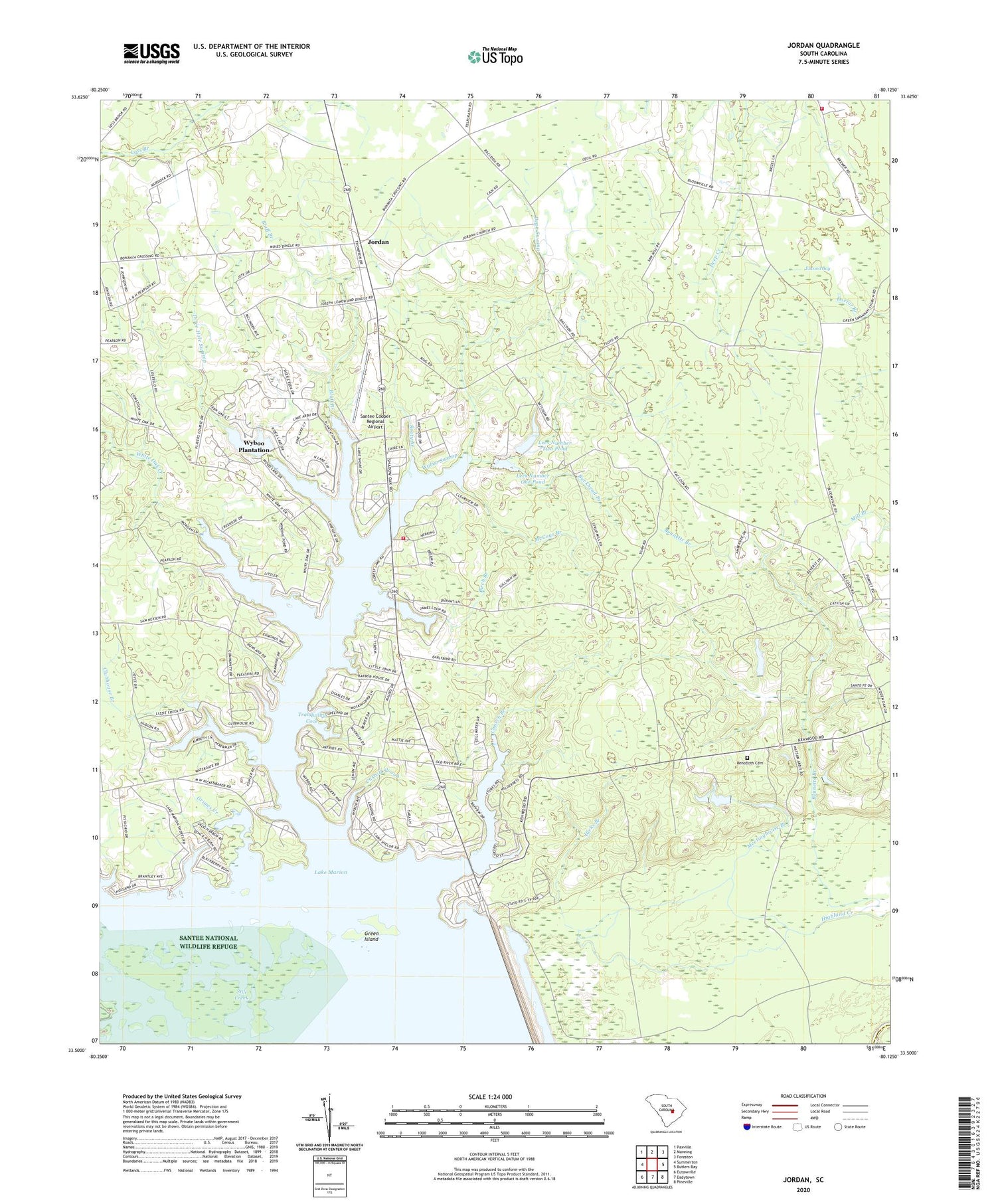 Jordan South Carolina US Topo Map Image