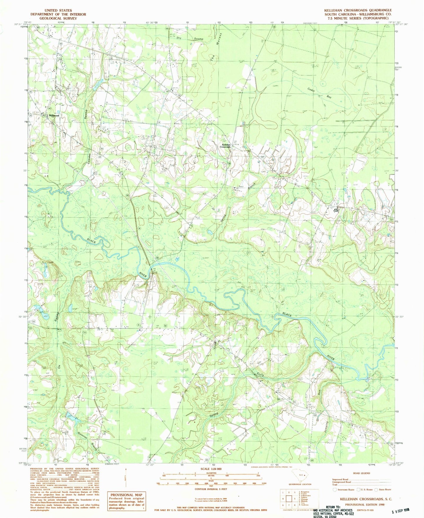 Classic USGS Kellehan Crossroads South Carolina 7.5'x7.5' Topo Map Image