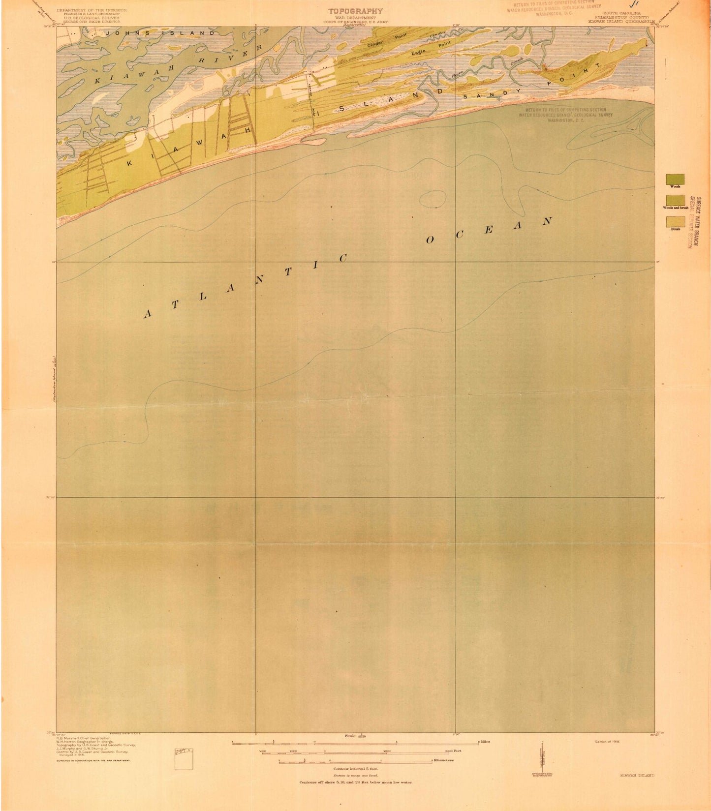 Classic USGS Kiawah Island South Carolina 7.5'x7.5' Topo Map Image