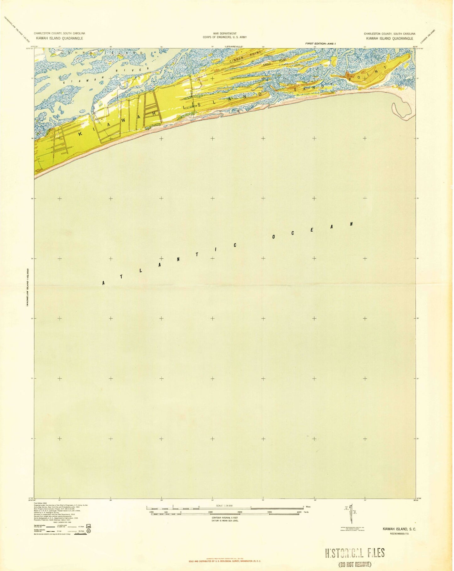 Classic USGS Kiawah Island South Carolina 7.5'x7.5' Topo Map Image