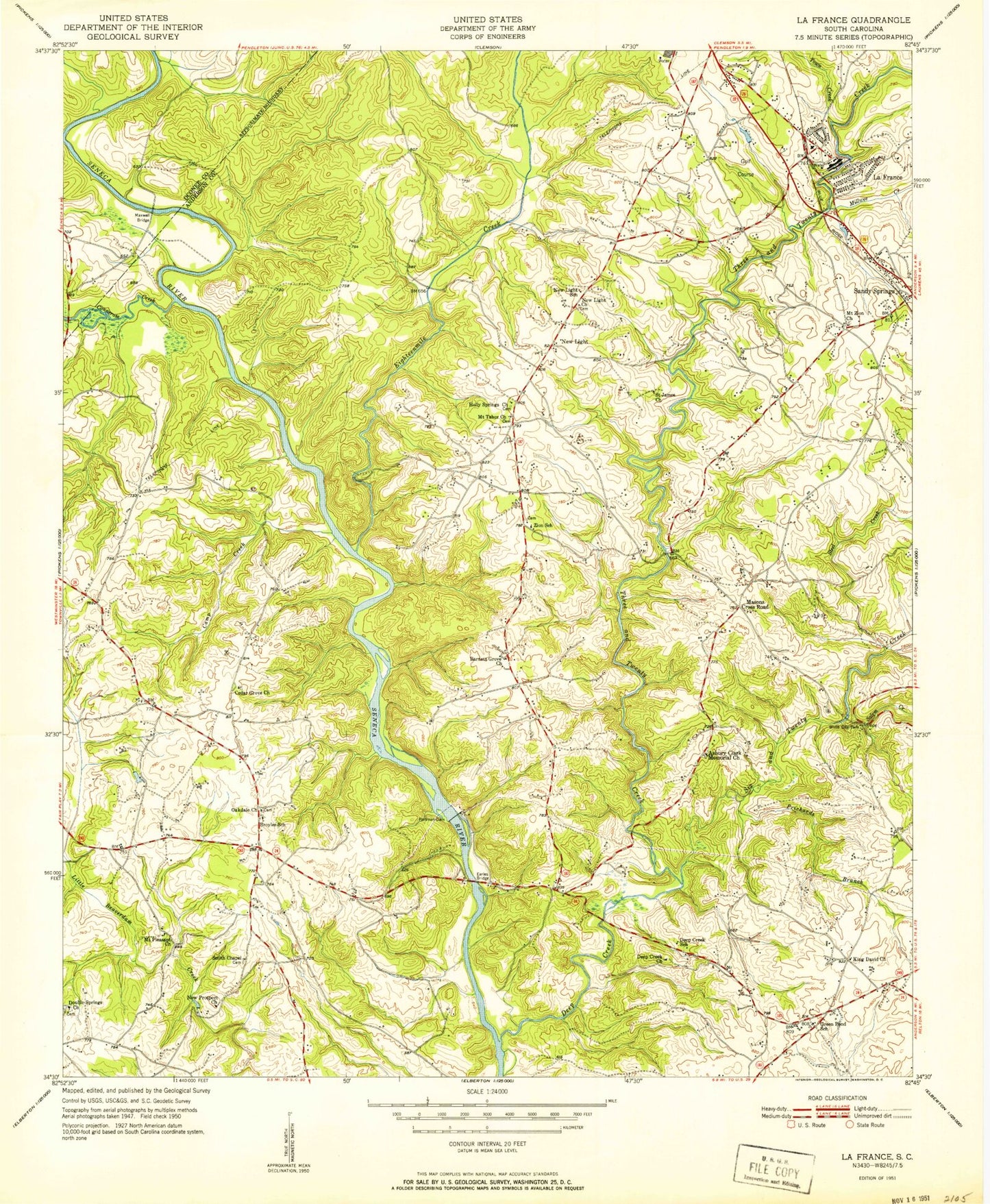 Classic USGS La France South Carolina 7.5'x7.5' Topo Map Image