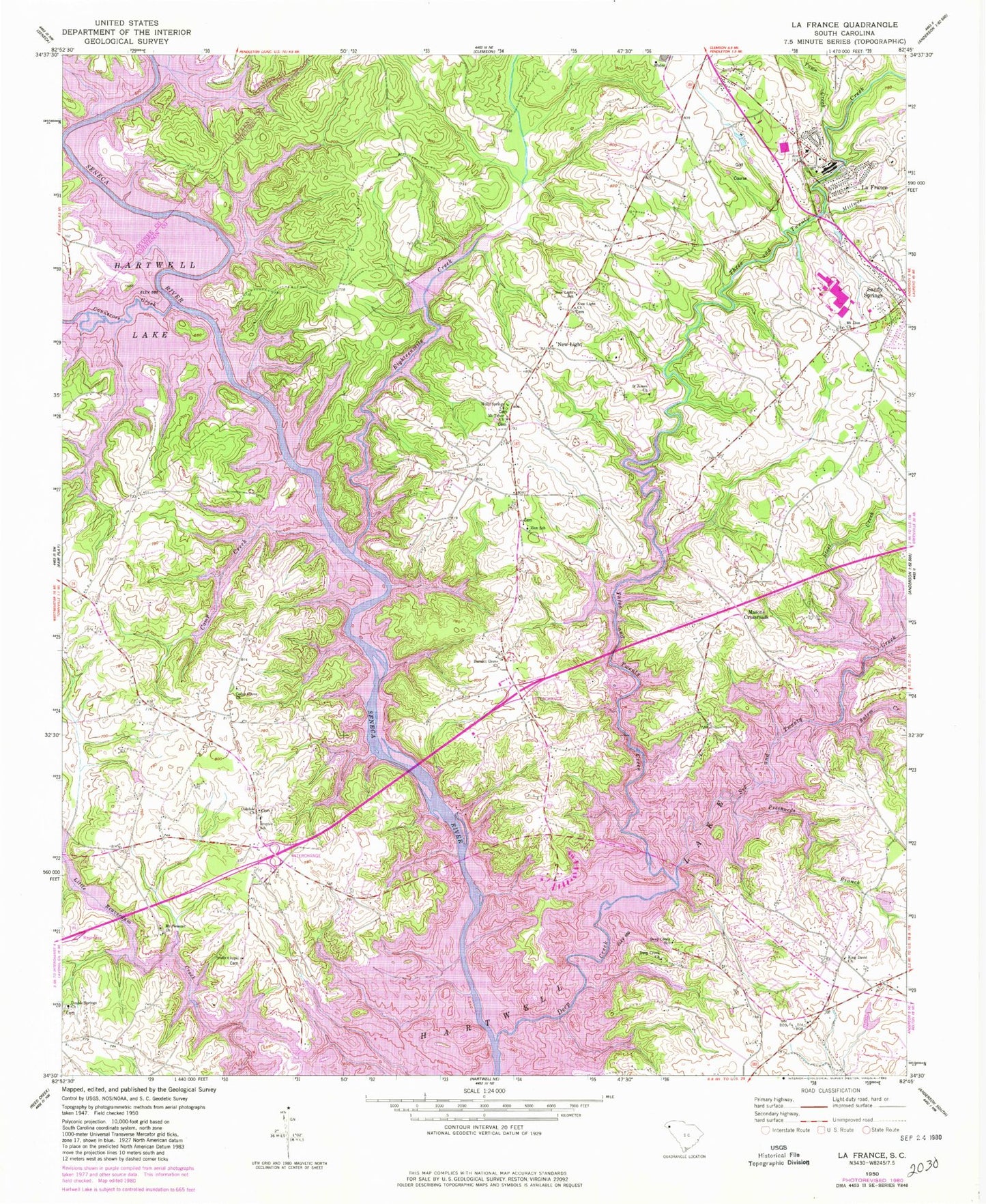 Classic USGS La France South Carolina 7.5'x7.5' Topo Map Image