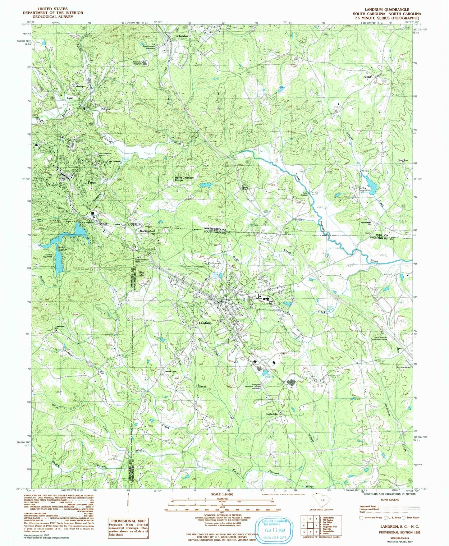 Classic USGS Landrum South Carolina 7.5'x7.5' Topo Map Image