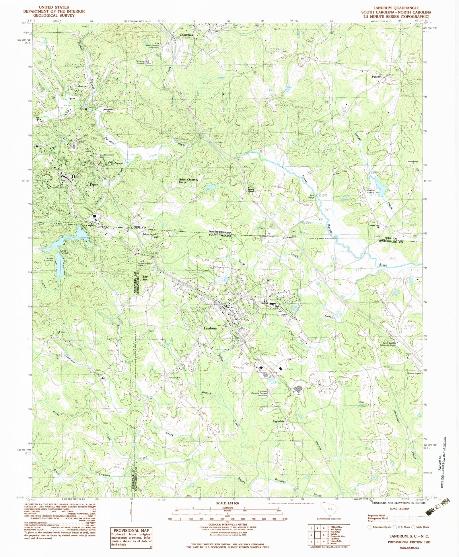 Classic USGS Landrum South Carolina 7.5'x7.5' Topo Map MyTopo Map Store