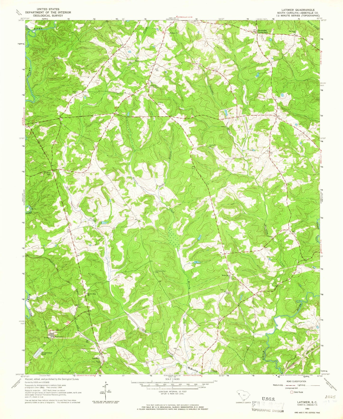 Classic USGS Latimer South Carolina 7.5'x7.5' Topo Map Image