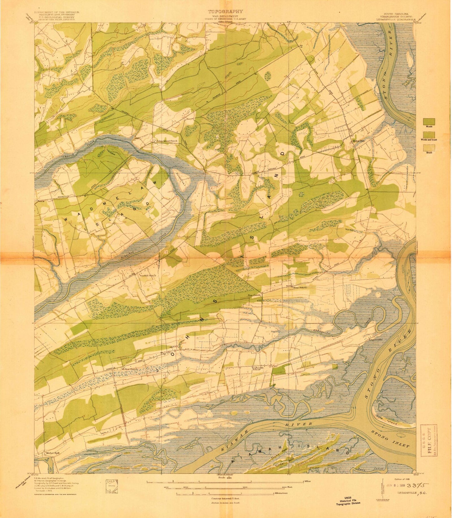Classic USGS Legareville South Carolina 7.5'x7.5' Topo Map Image