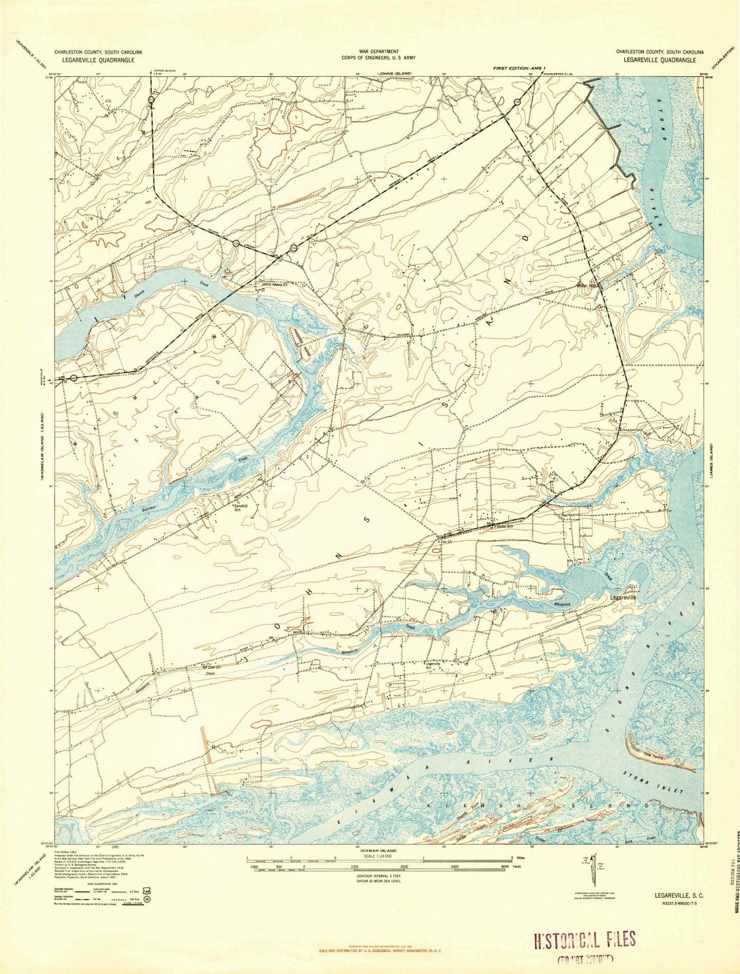 Classic USGS Legareville South Carolina 7.5'x7.5' Topo Map Image