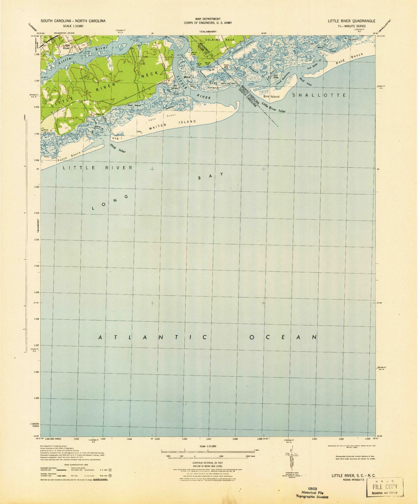 Classic USGS Little River South Carolina 7.5'x7.5' Topo Map Image