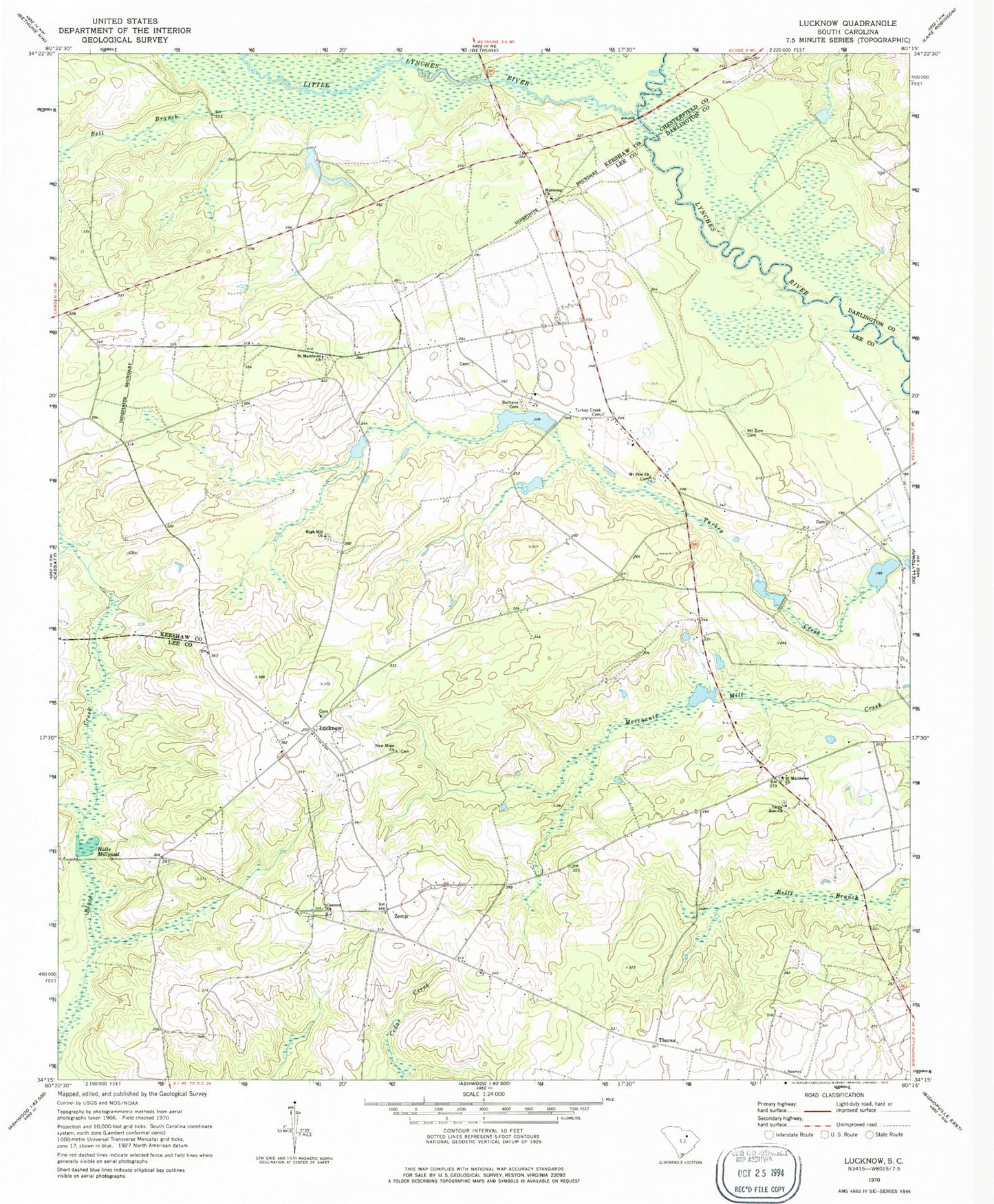 Classic USGS Lucknow South Carolina 7.5'x7.5' Topo Map Image