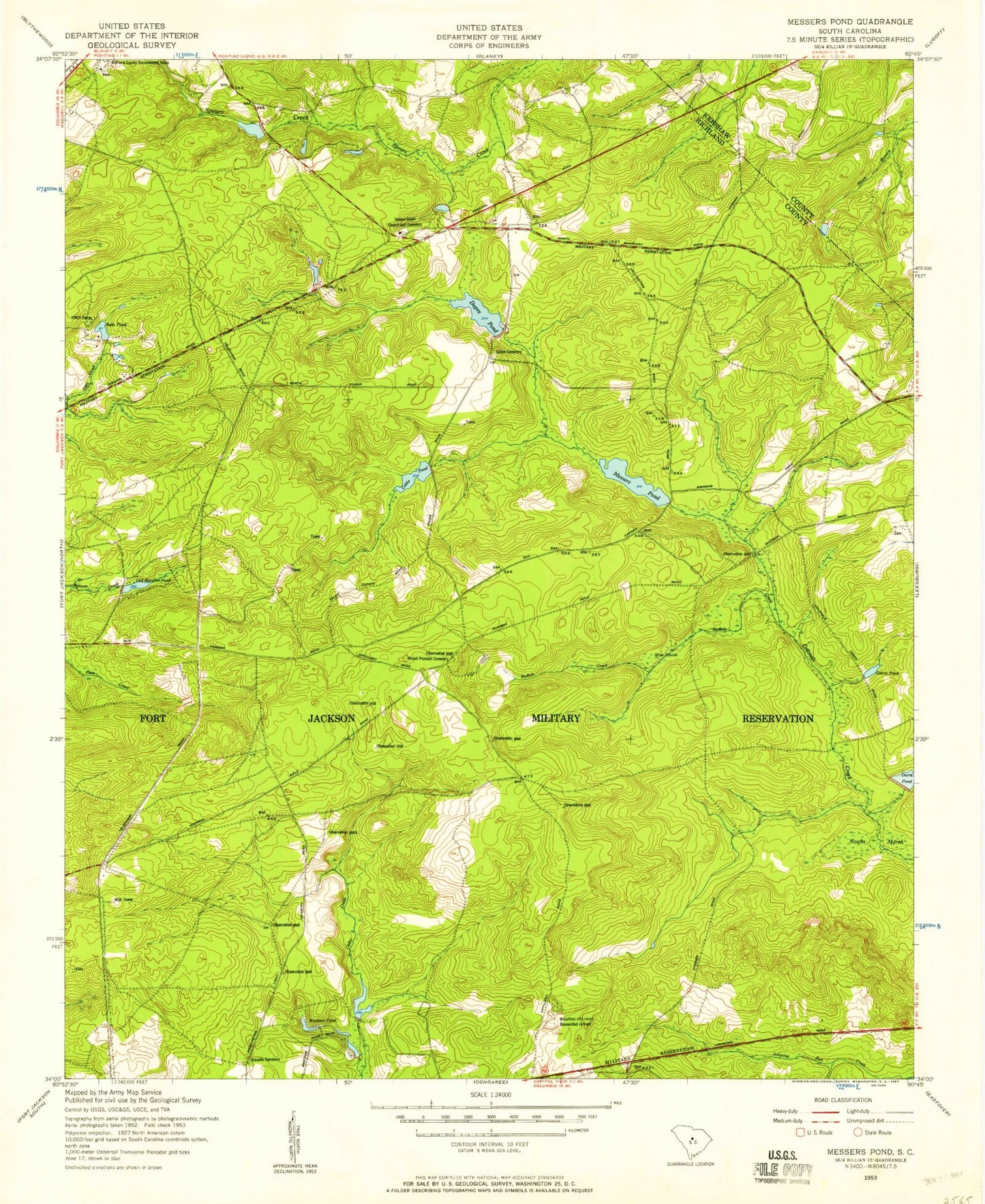 Classic USGS Messers Pond South Carolina 7.5'x7.5' Topo Map Image
