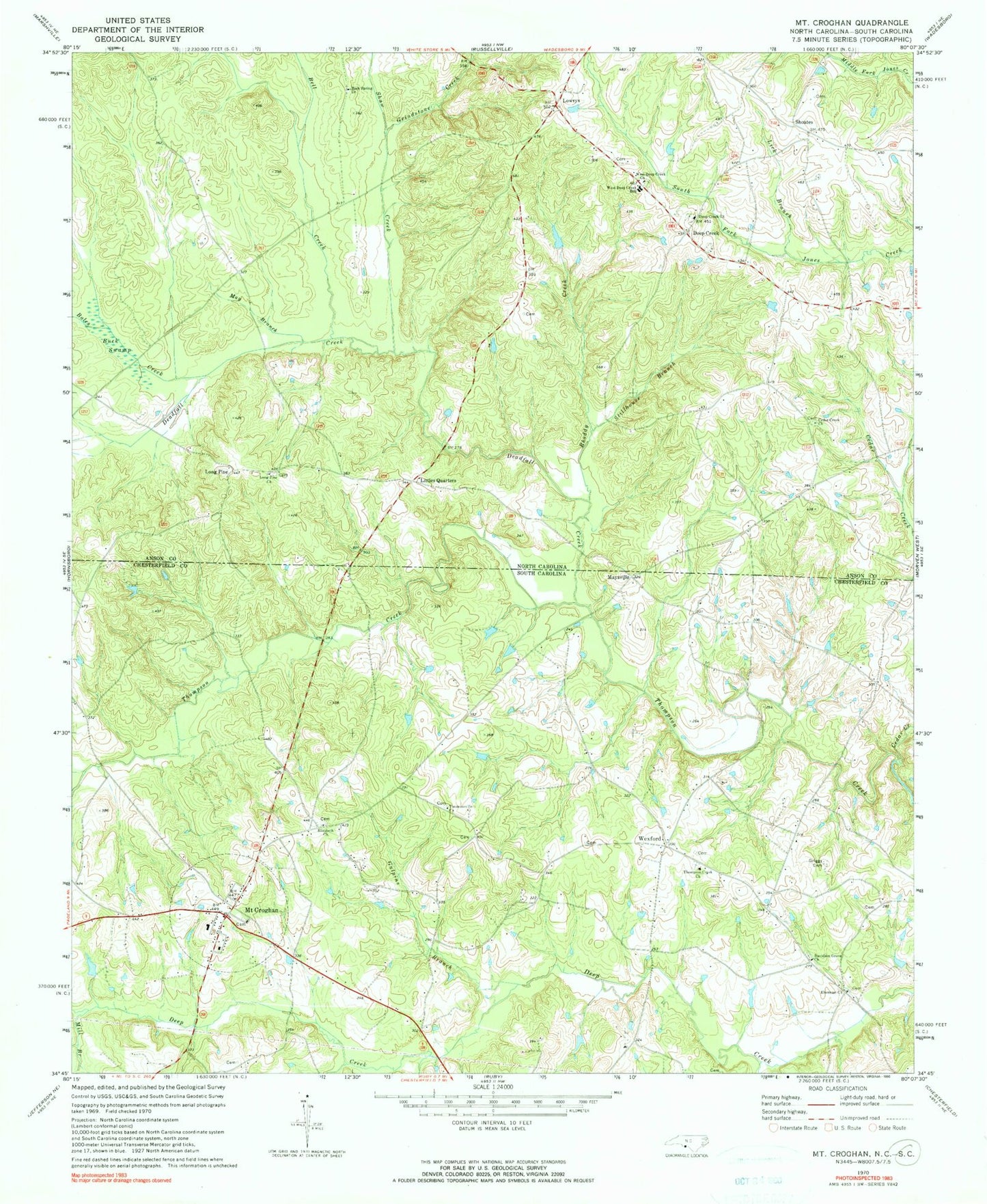 Classic USGS Mount Croghan South Carolina 7.5'x7.5' Topo Map Image